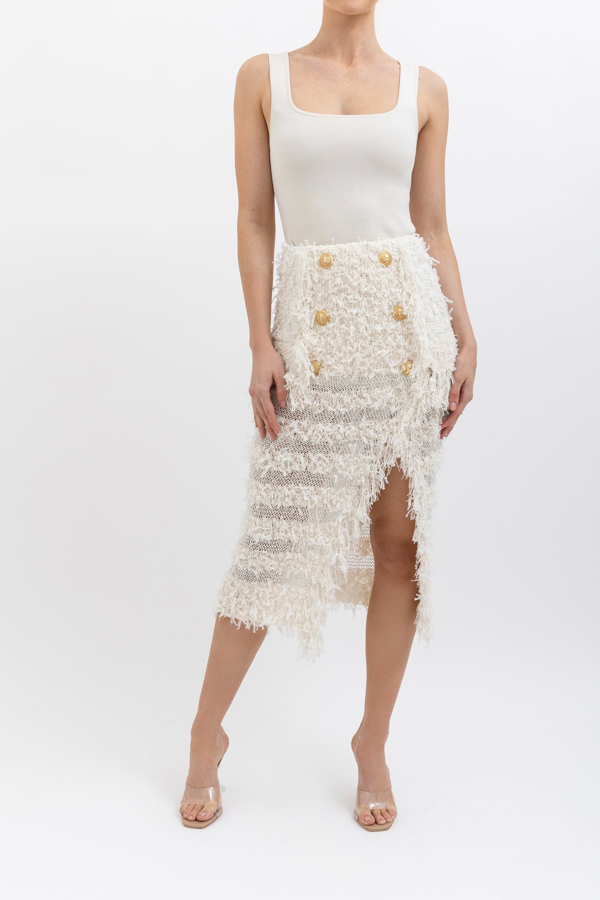 Tweed Ribbon Knit Midi Skirt