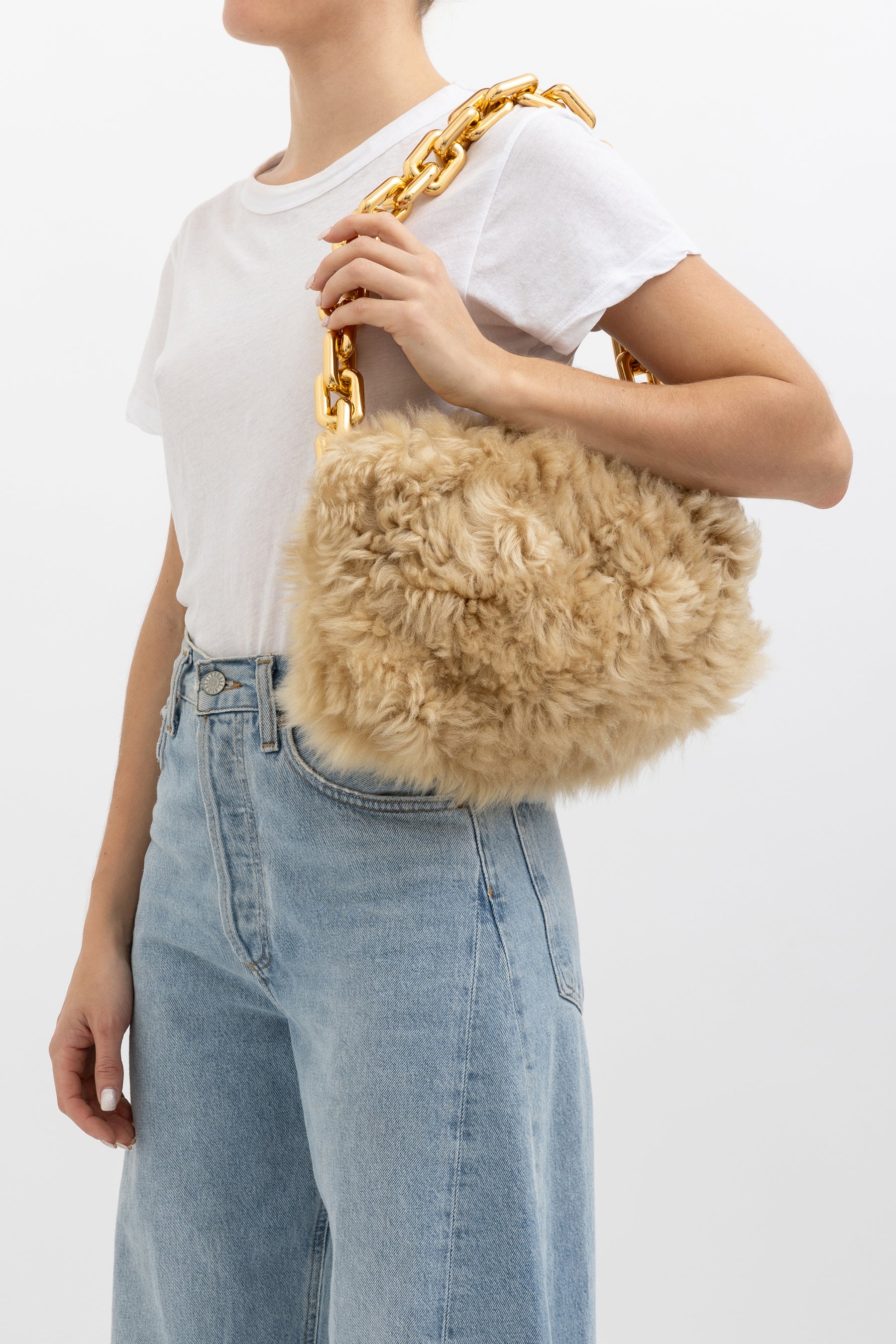 Shearling Chunk Chain Shoulder Pouch
