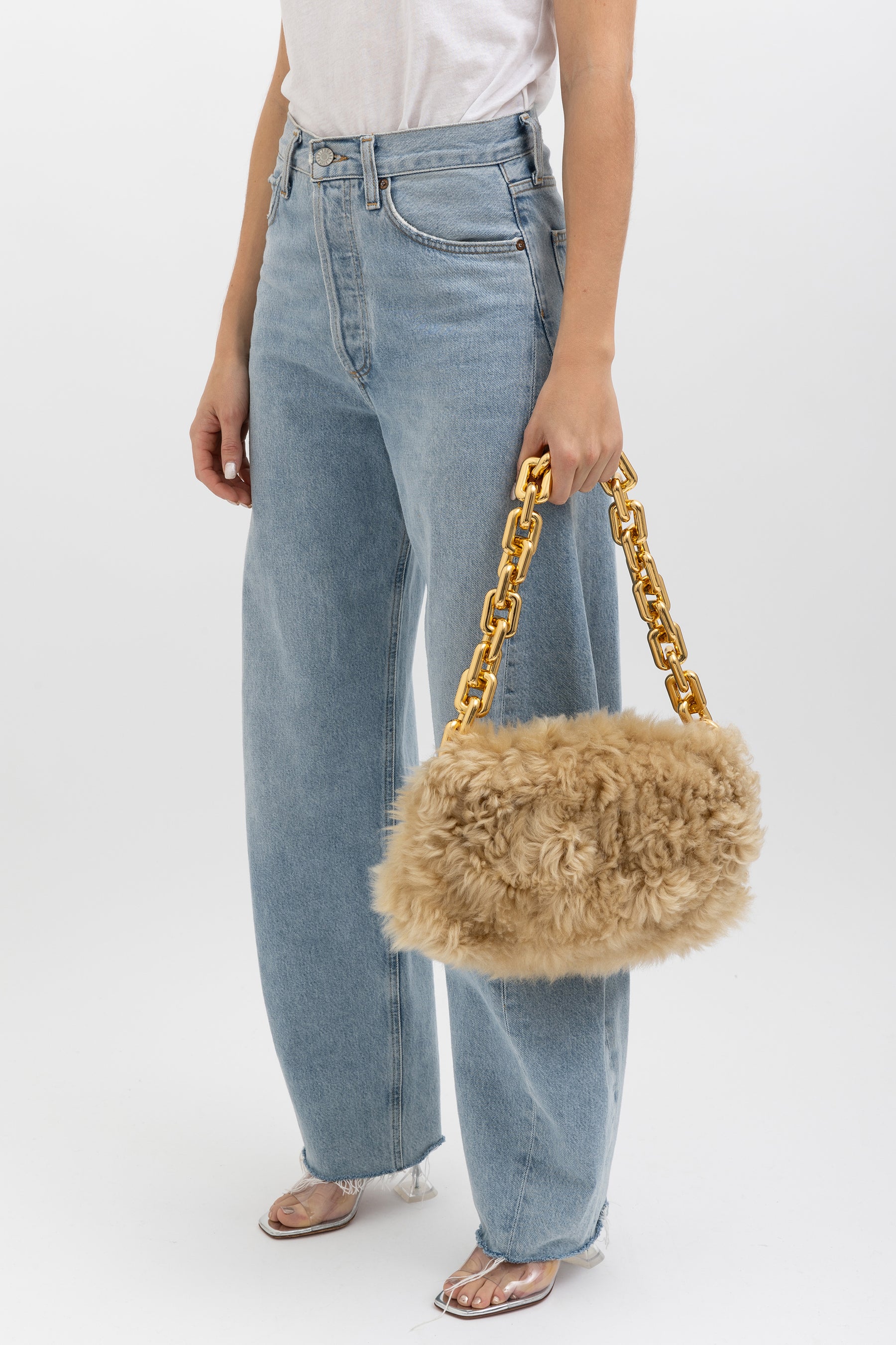 Shearling Chunk Chain Shoulder Pouch