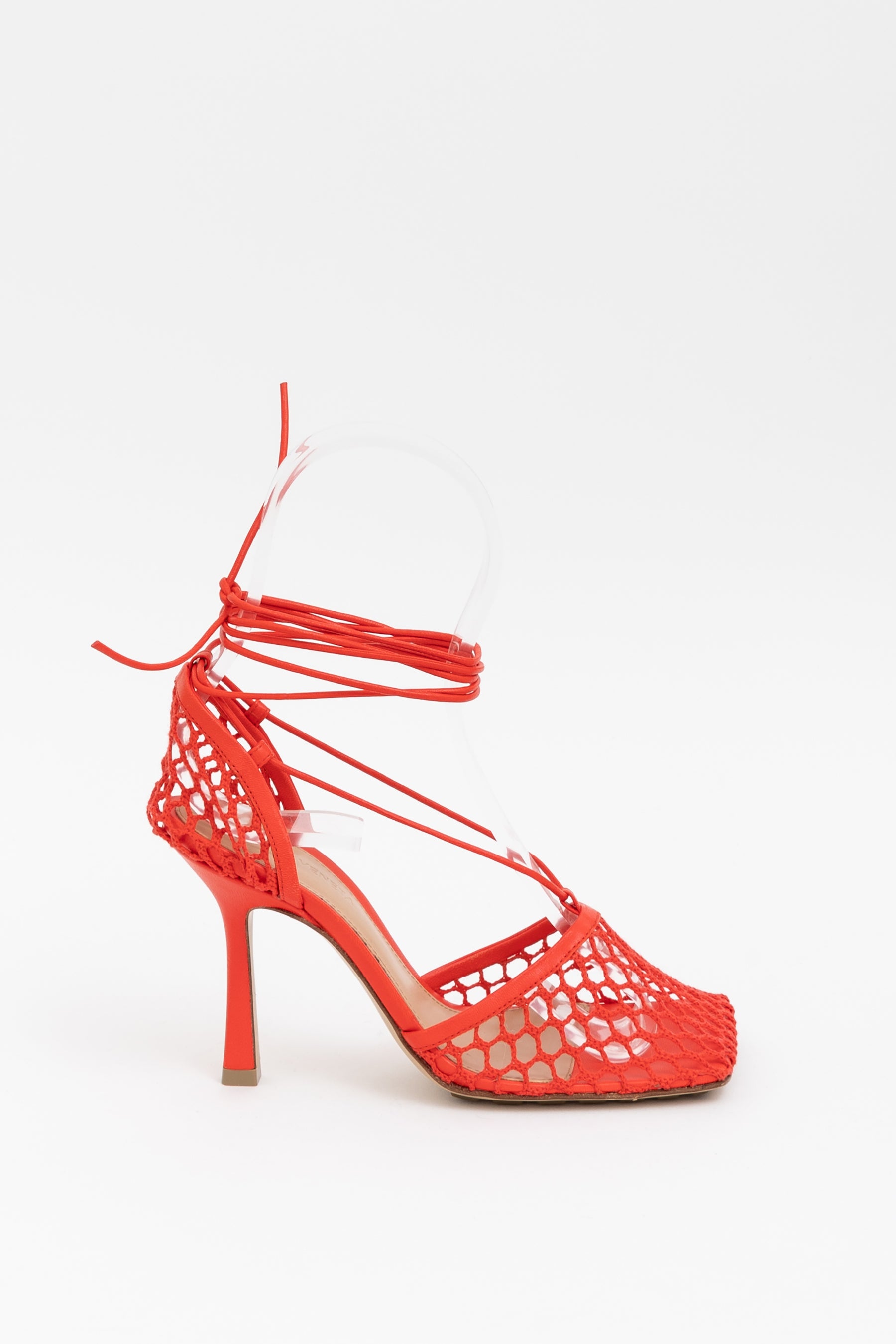 Mesh Nappa Ankle Tie Sandals