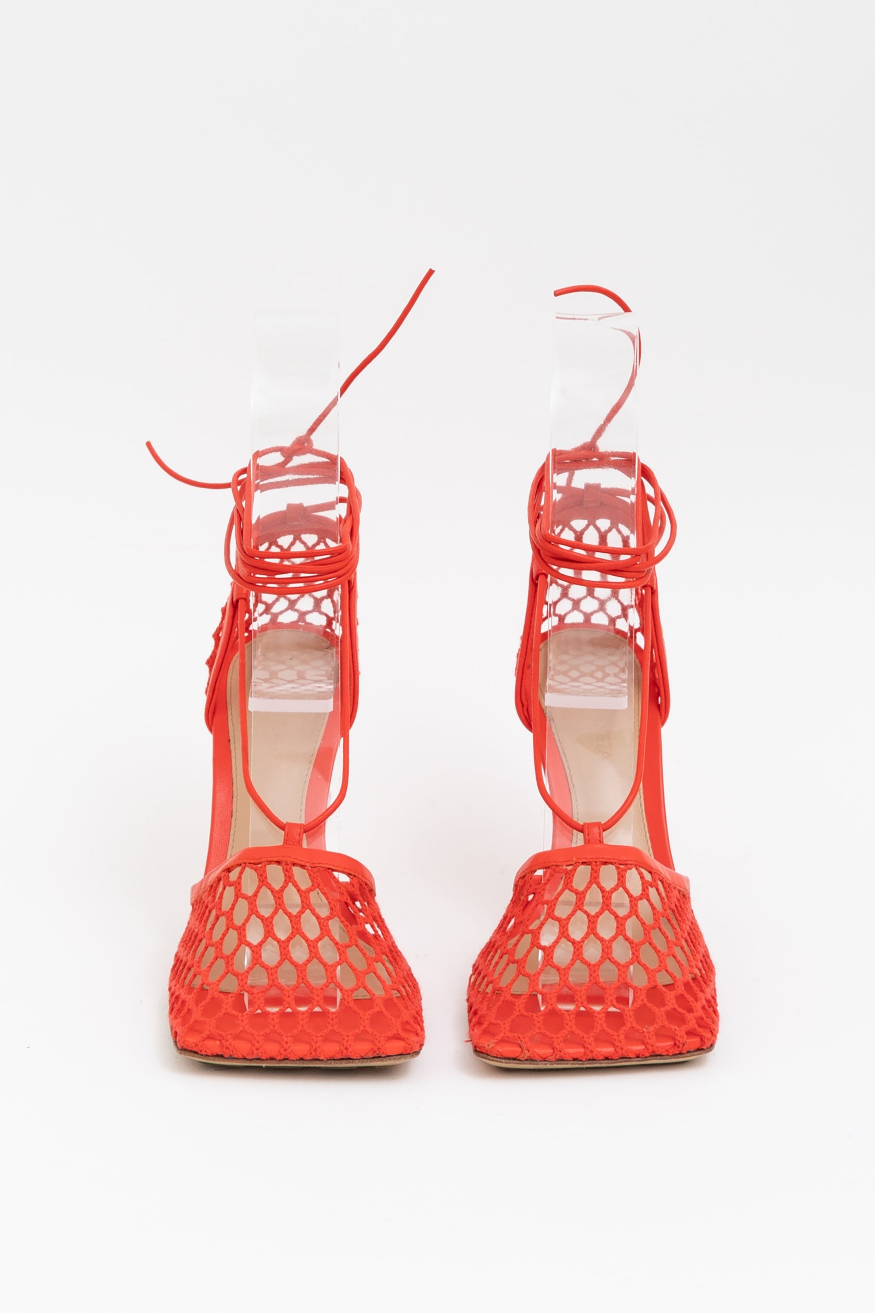 Mesh Nappa Ankle Tie Sandals