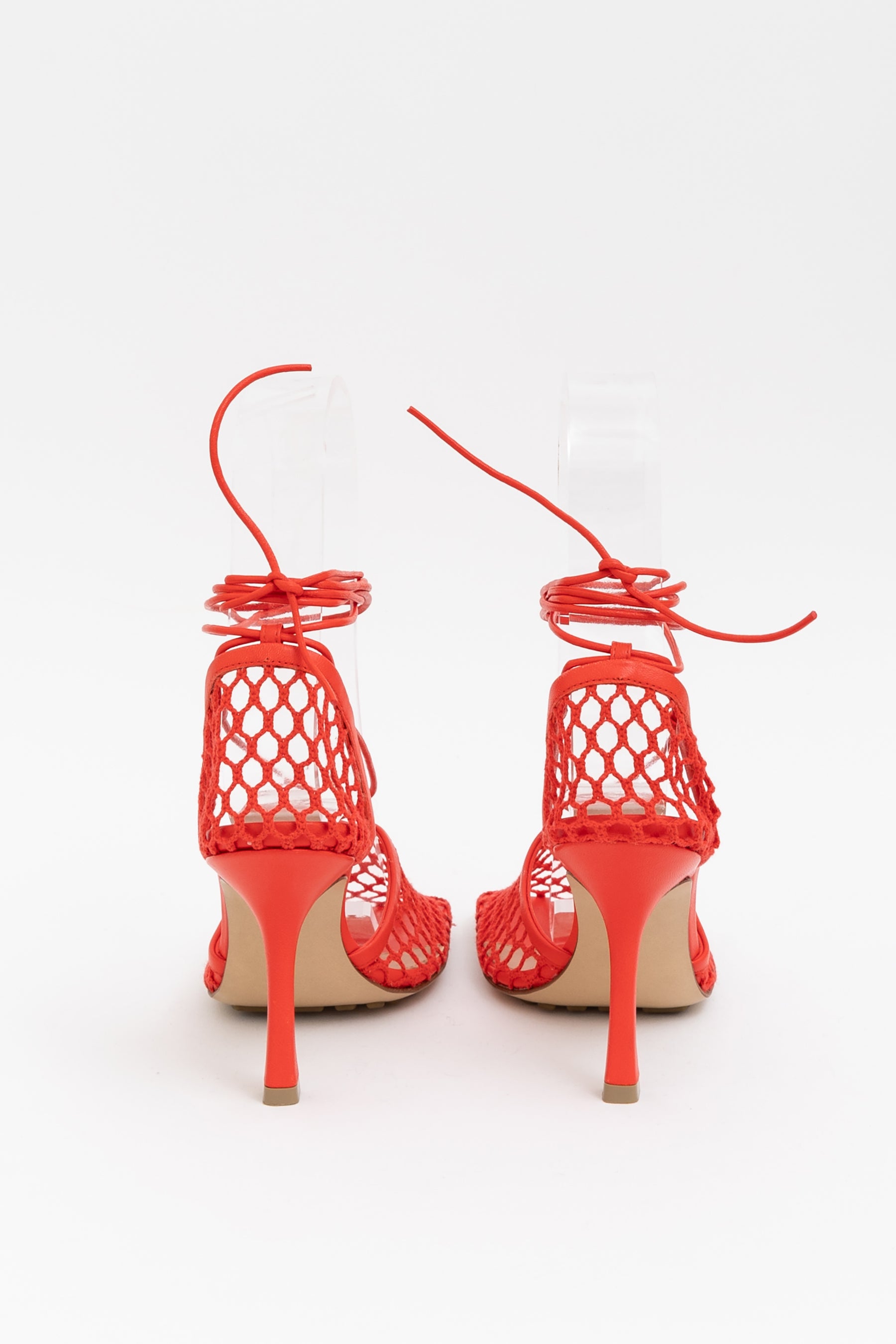 Mesh Nappa Ankle Tie Sandals