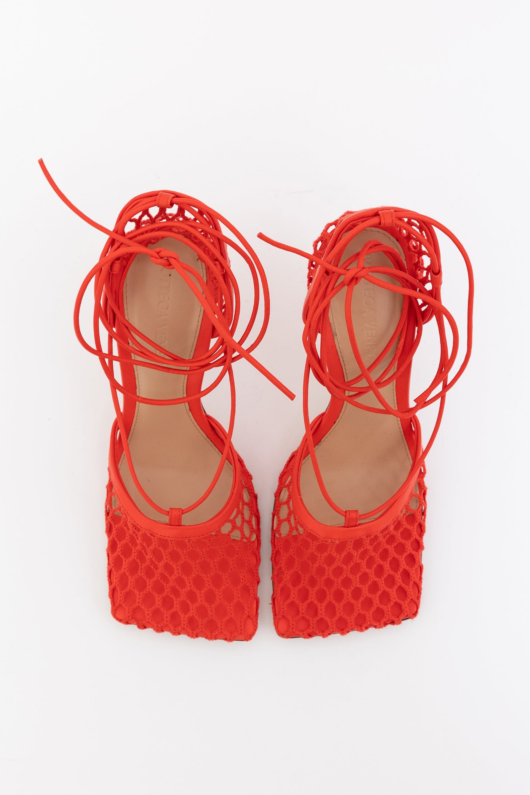 Mesh Nappa Ankle Tie Sandals