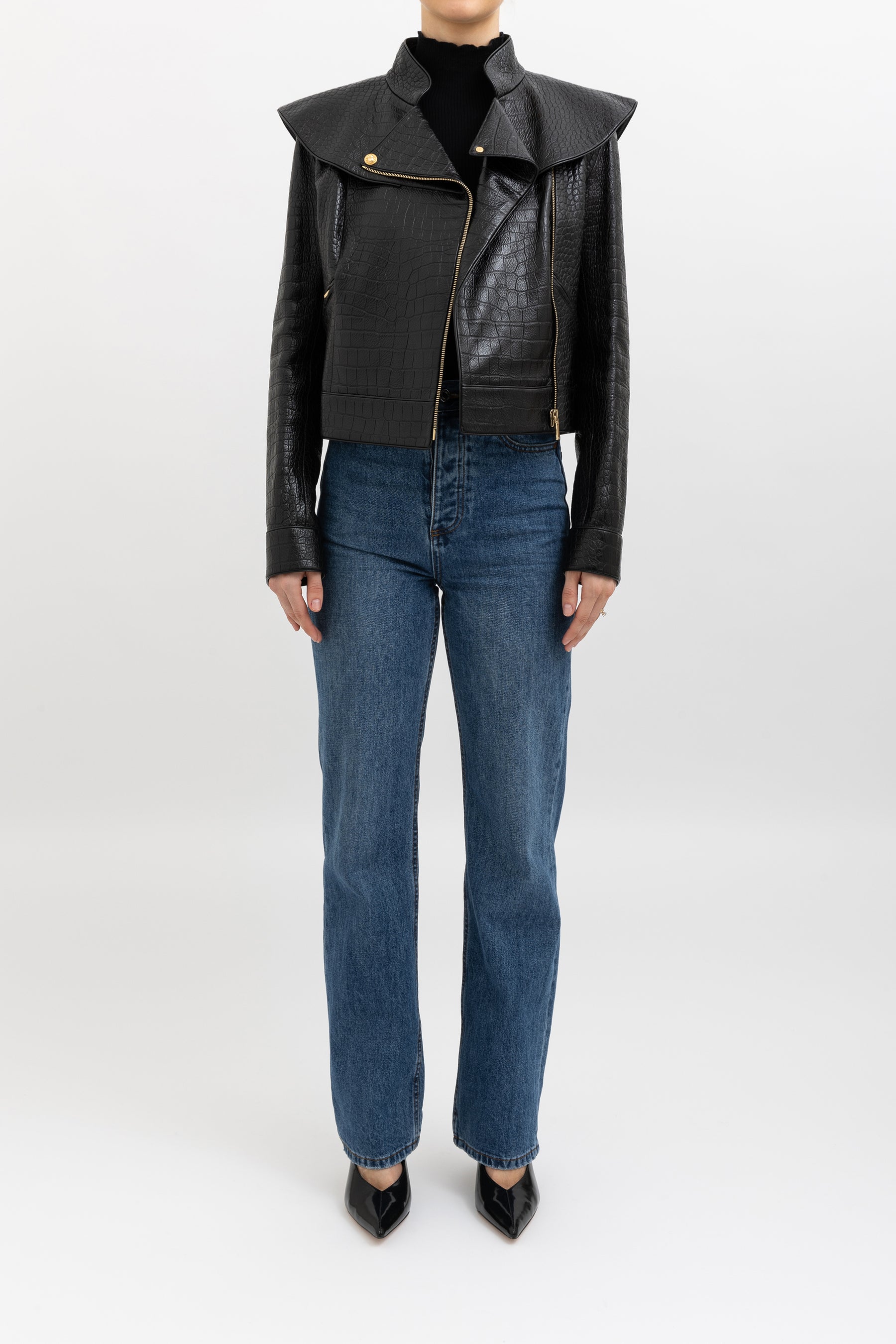 Croc Embossed Leather Jacket