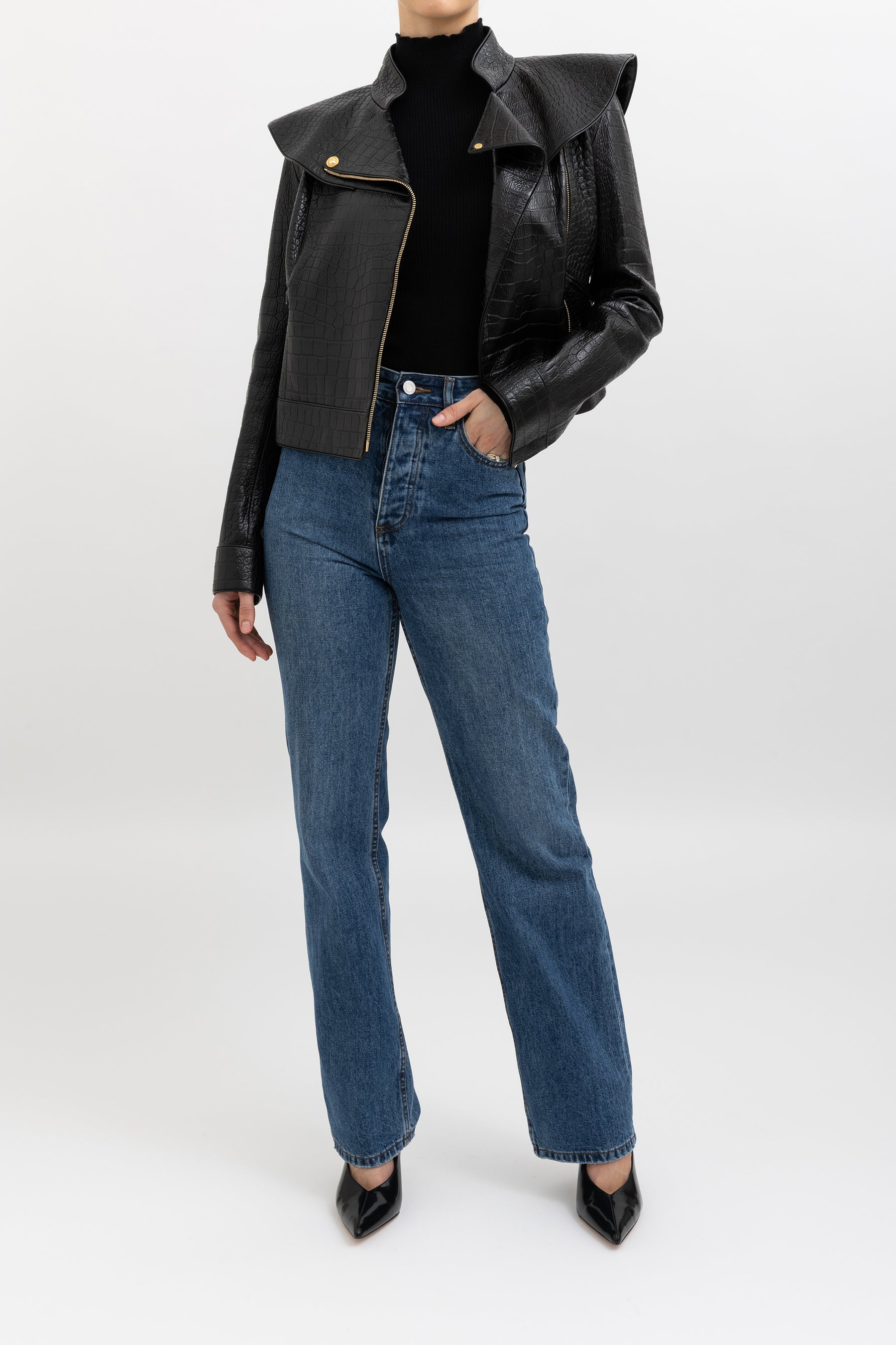 Croc Embossed Leather Jacket