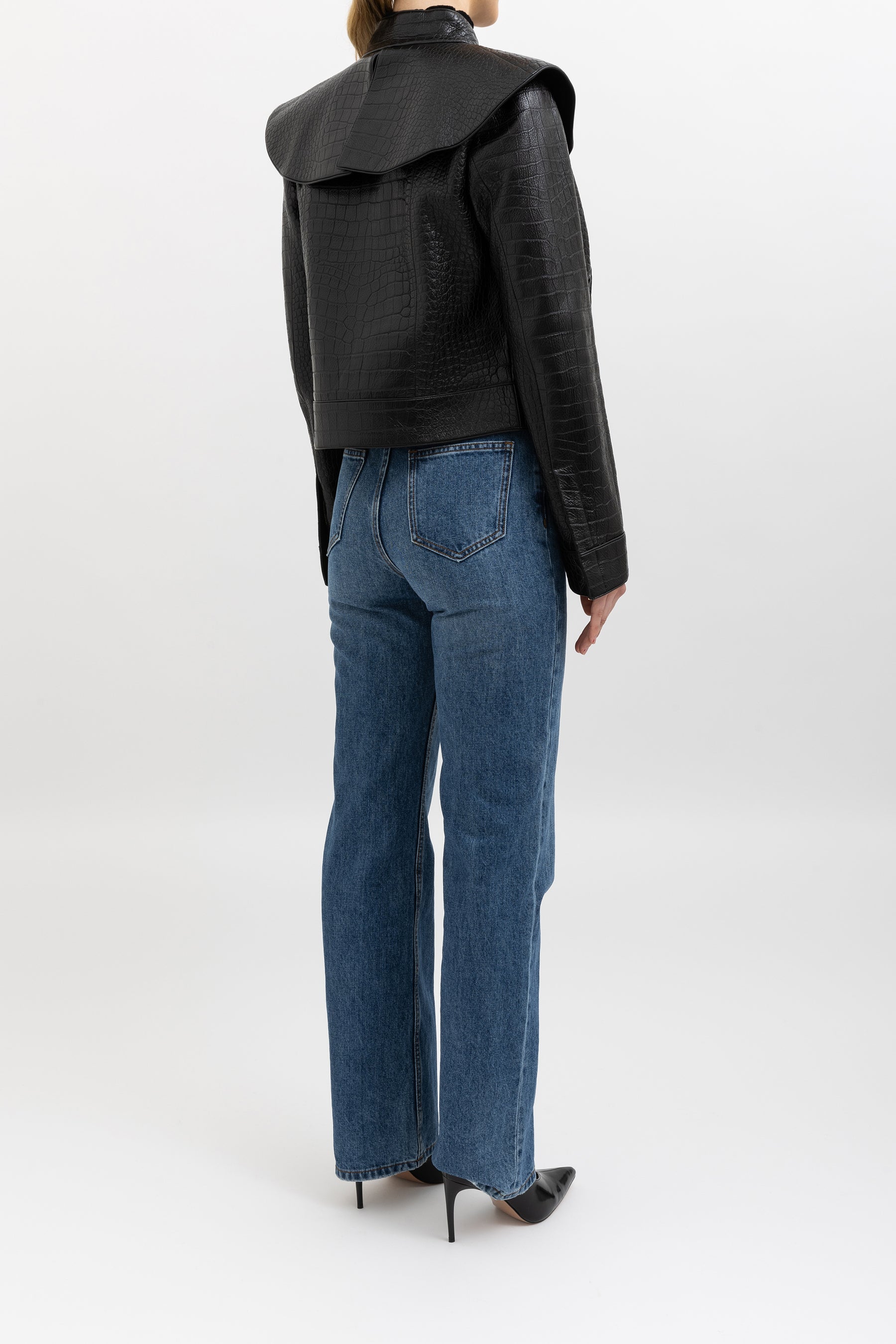 Croc Embossed Leather Jacket