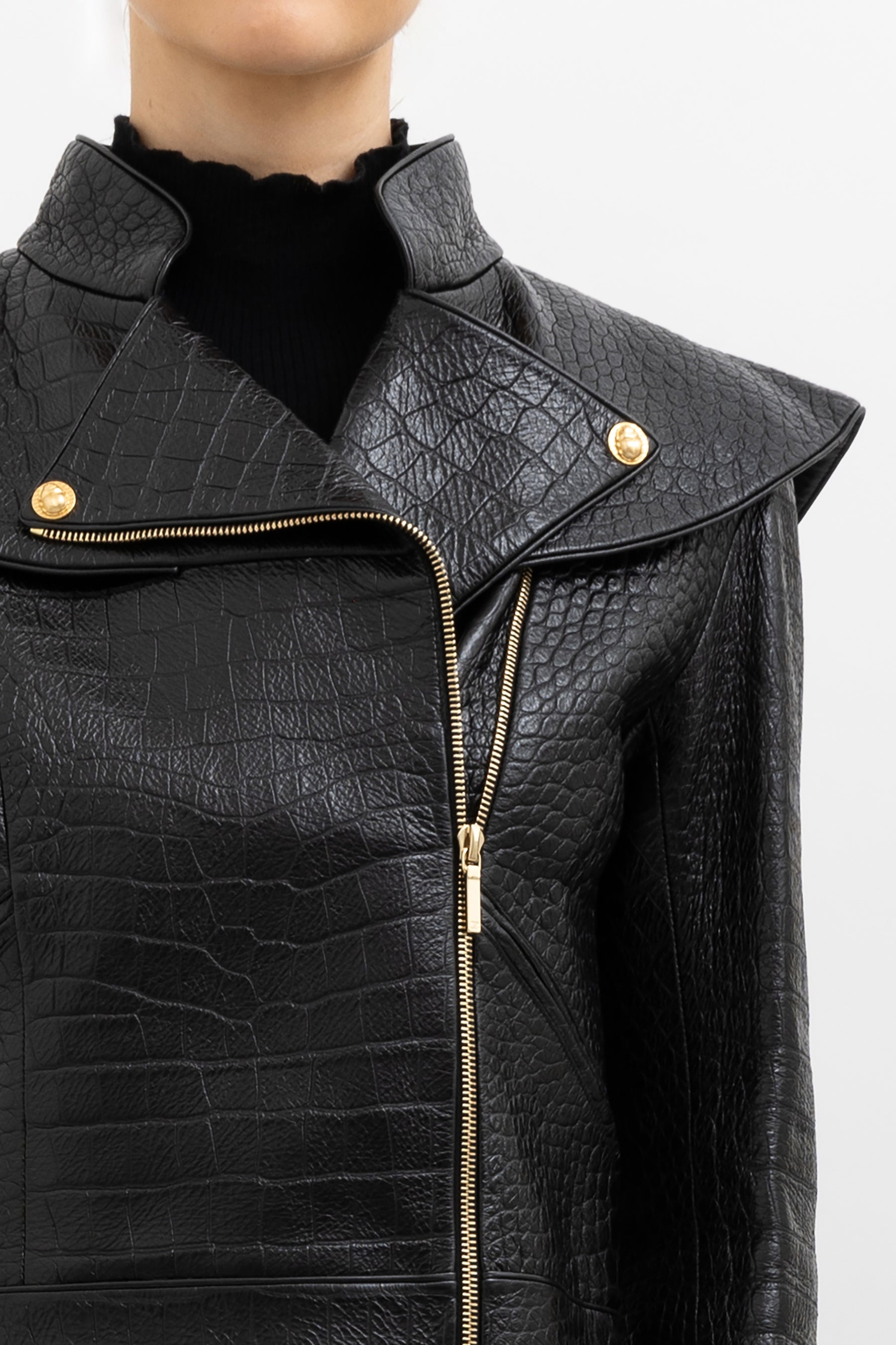 Croc Embossed Leather Jacket