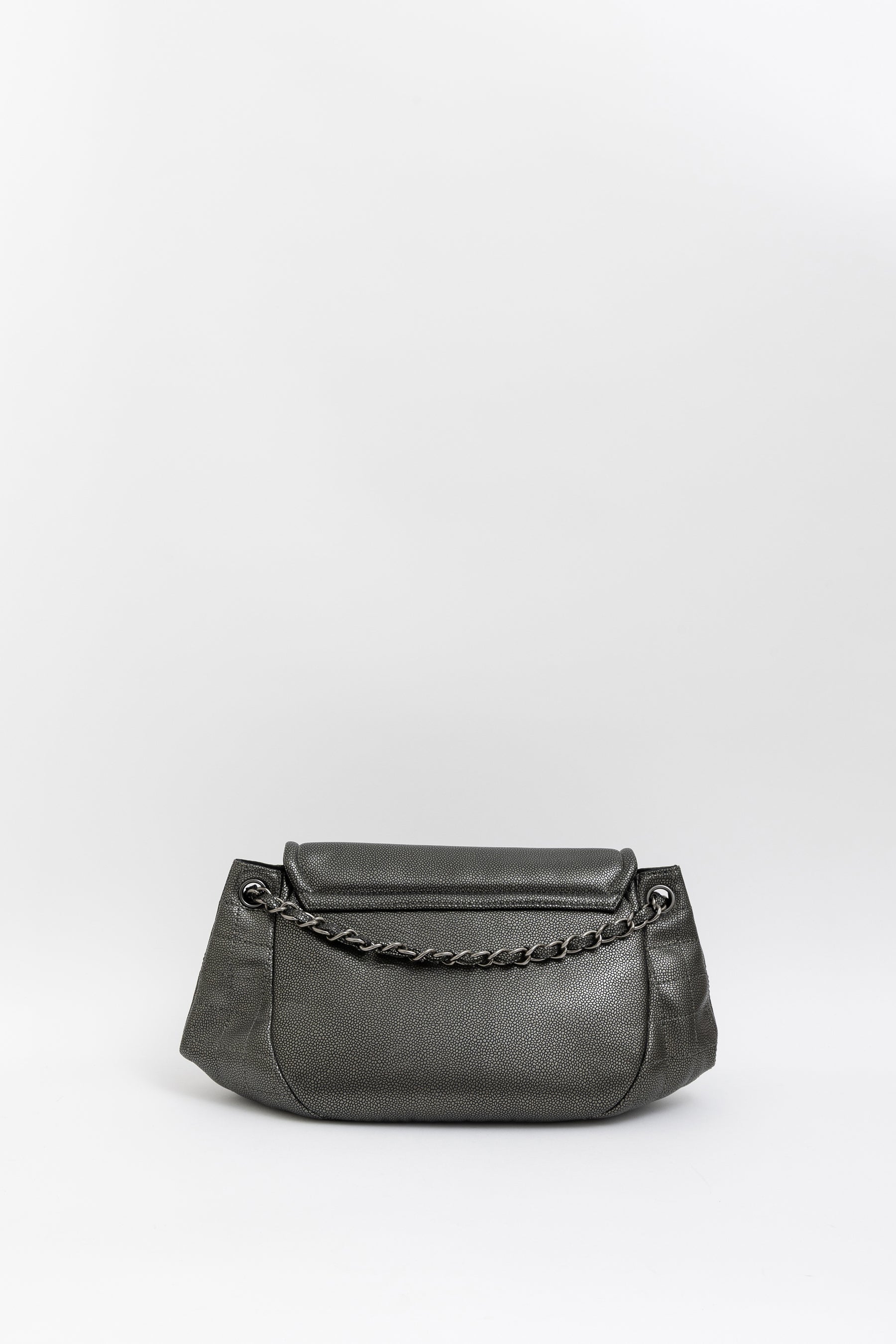 Pewter Pebbled Leather Half Moon Flap Bag