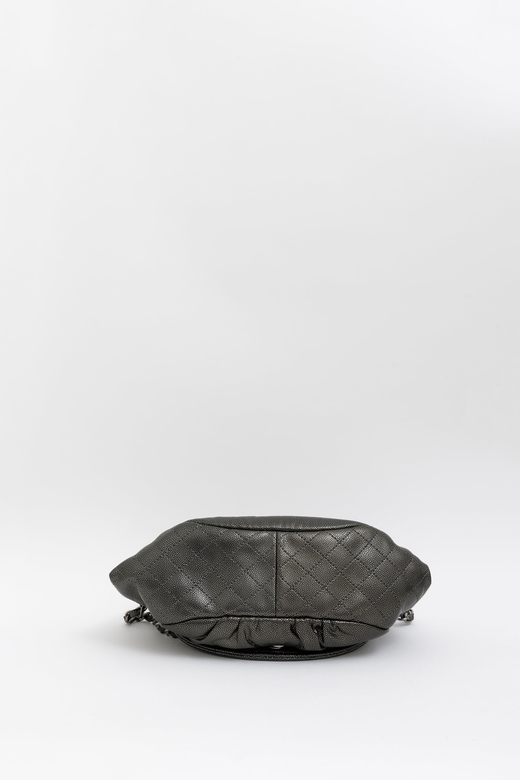 Pewter Pebbled Leather Half Moon Flap Bag