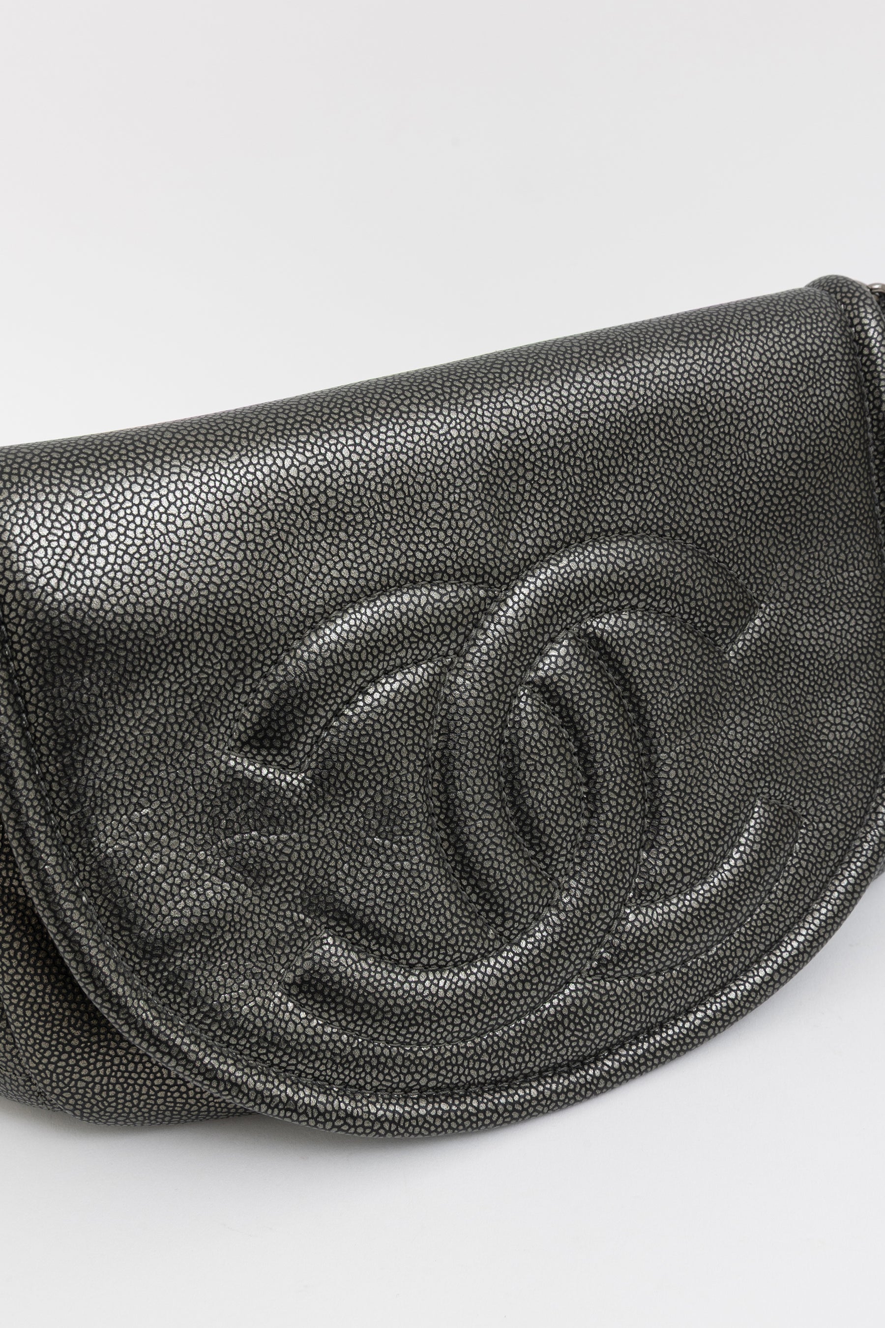 Pewter Pebbled Leather Half Moon Flap Bag