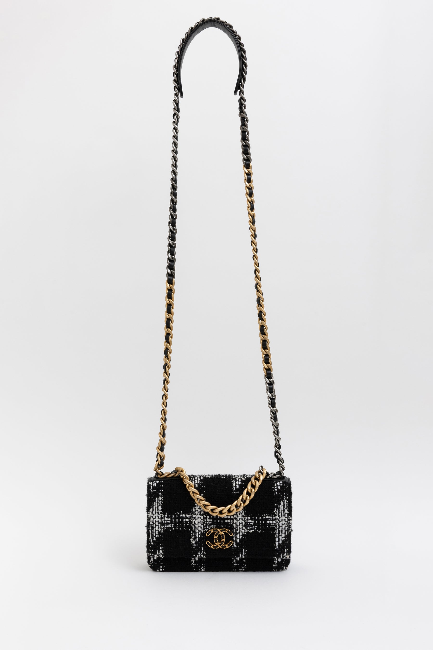 19 Black and White Tweed Wallet on Chain