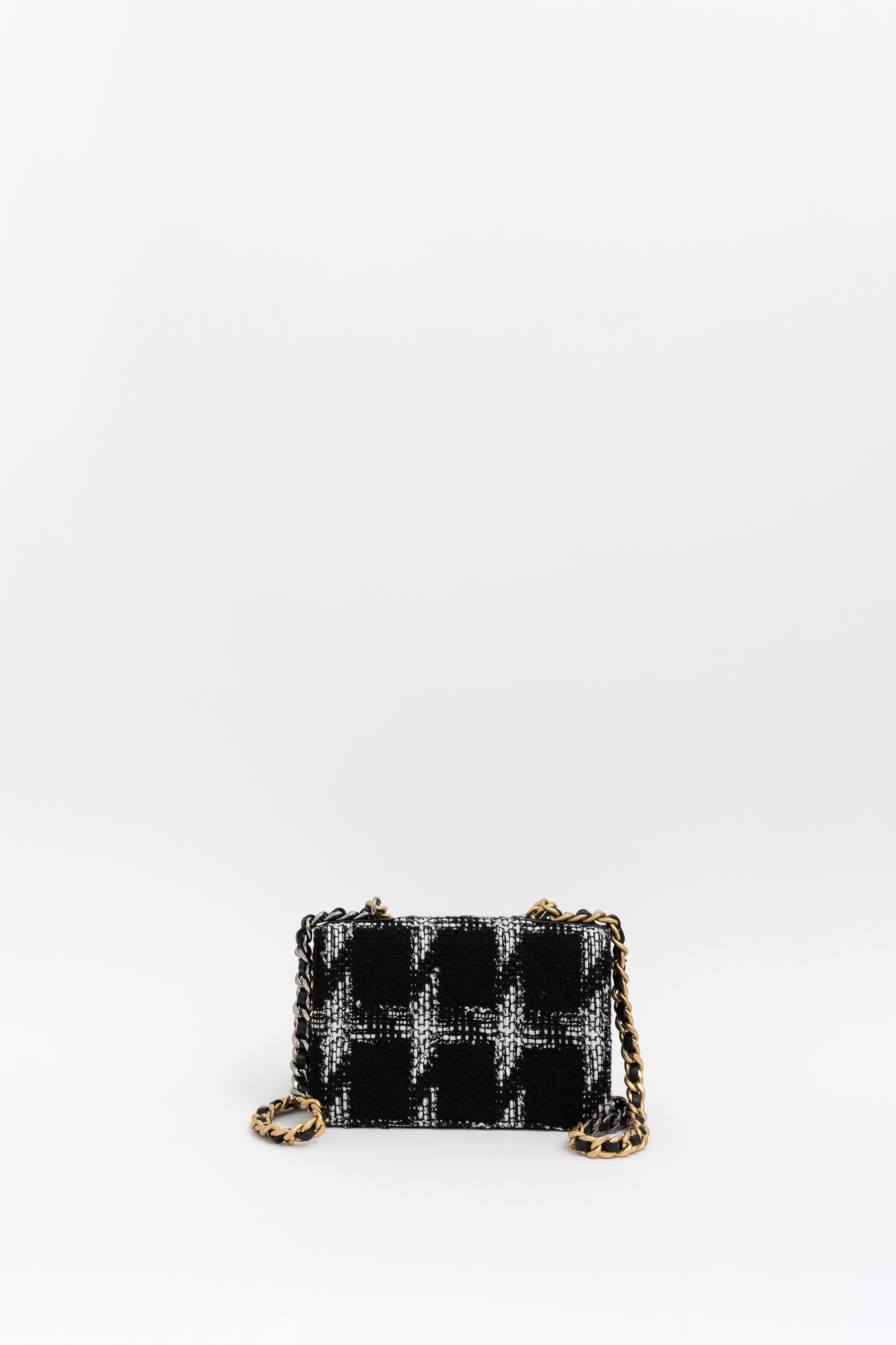 19 Black and White Tweed Wallet on Chain