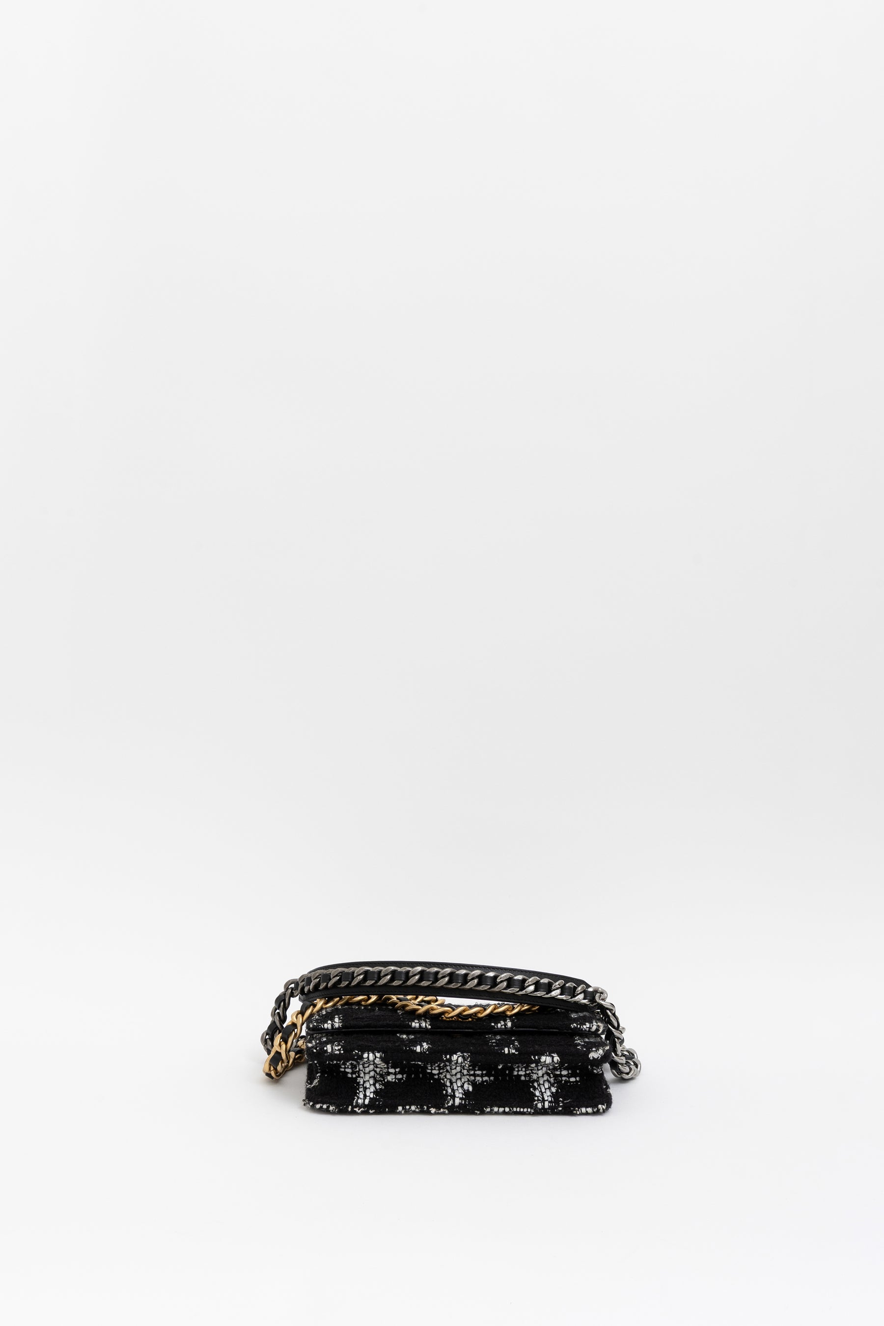 19 Black and White Tweed Wallet on Chain