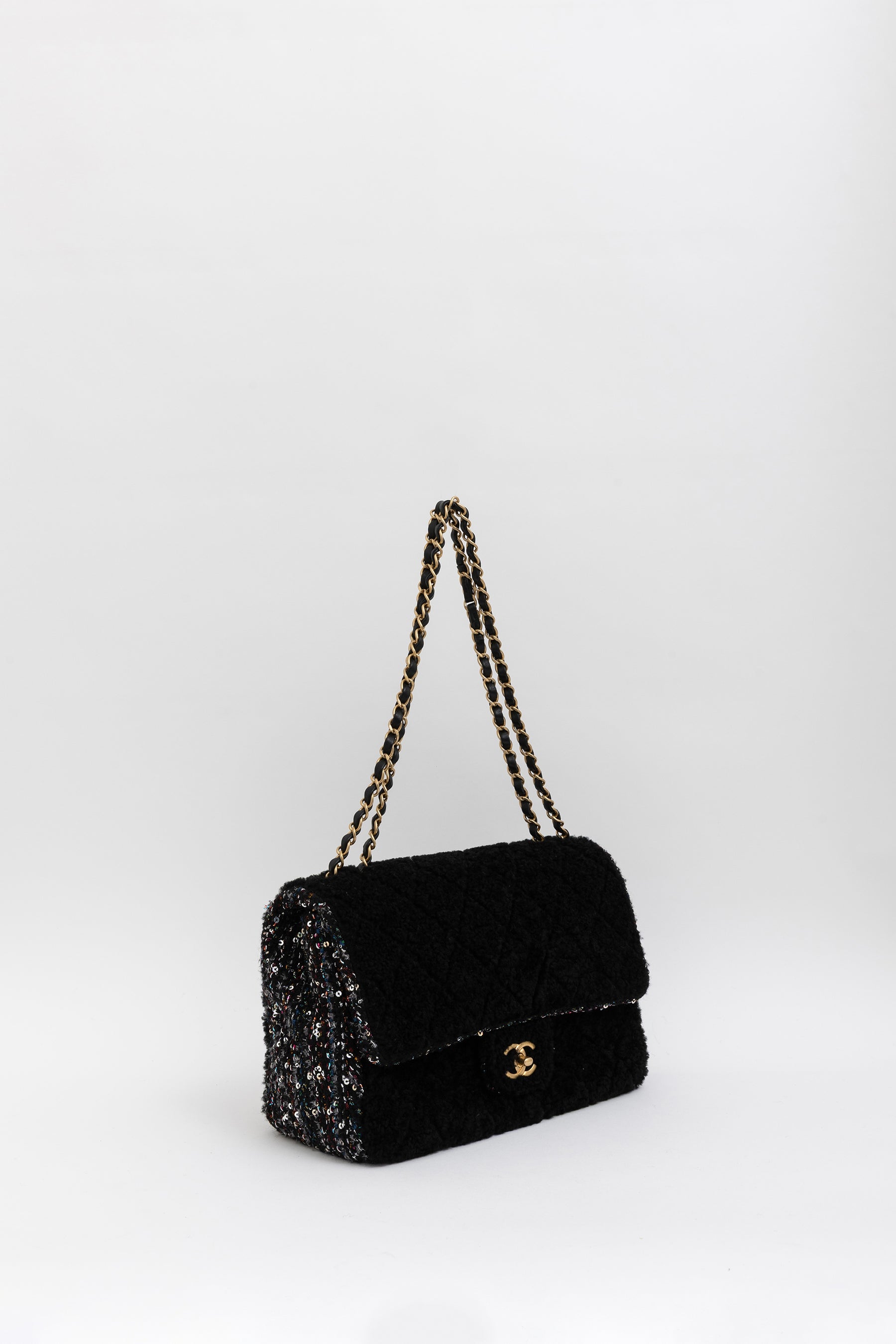 Quilted Shearling and Fantasy Tweed Medium Classic Single Flap