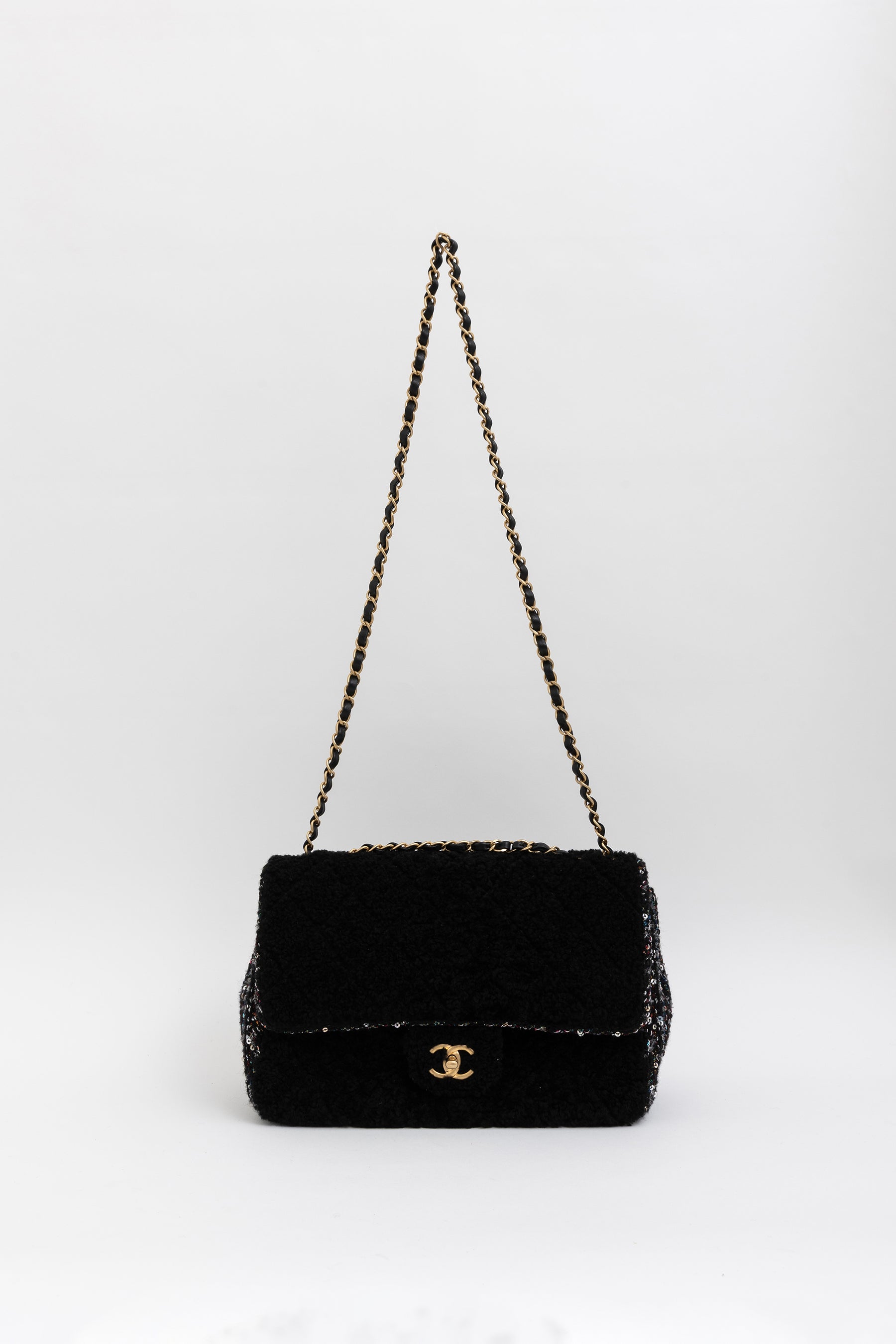 Quilted Shearling and Fantasy Tweed Medium Classic Single Flap