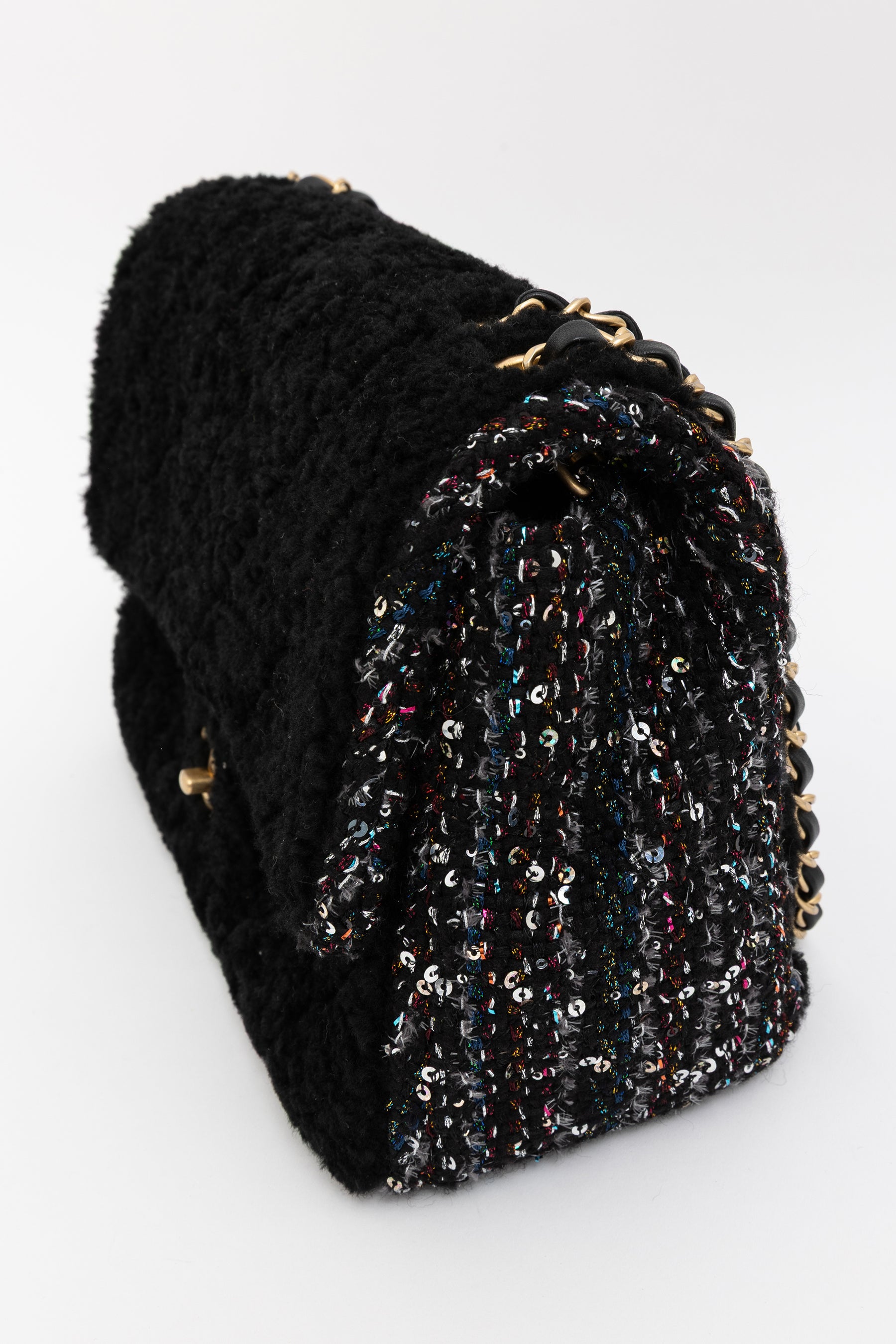 Quilted Shearling and Fantasy Tweed Medium Classic Single Flap