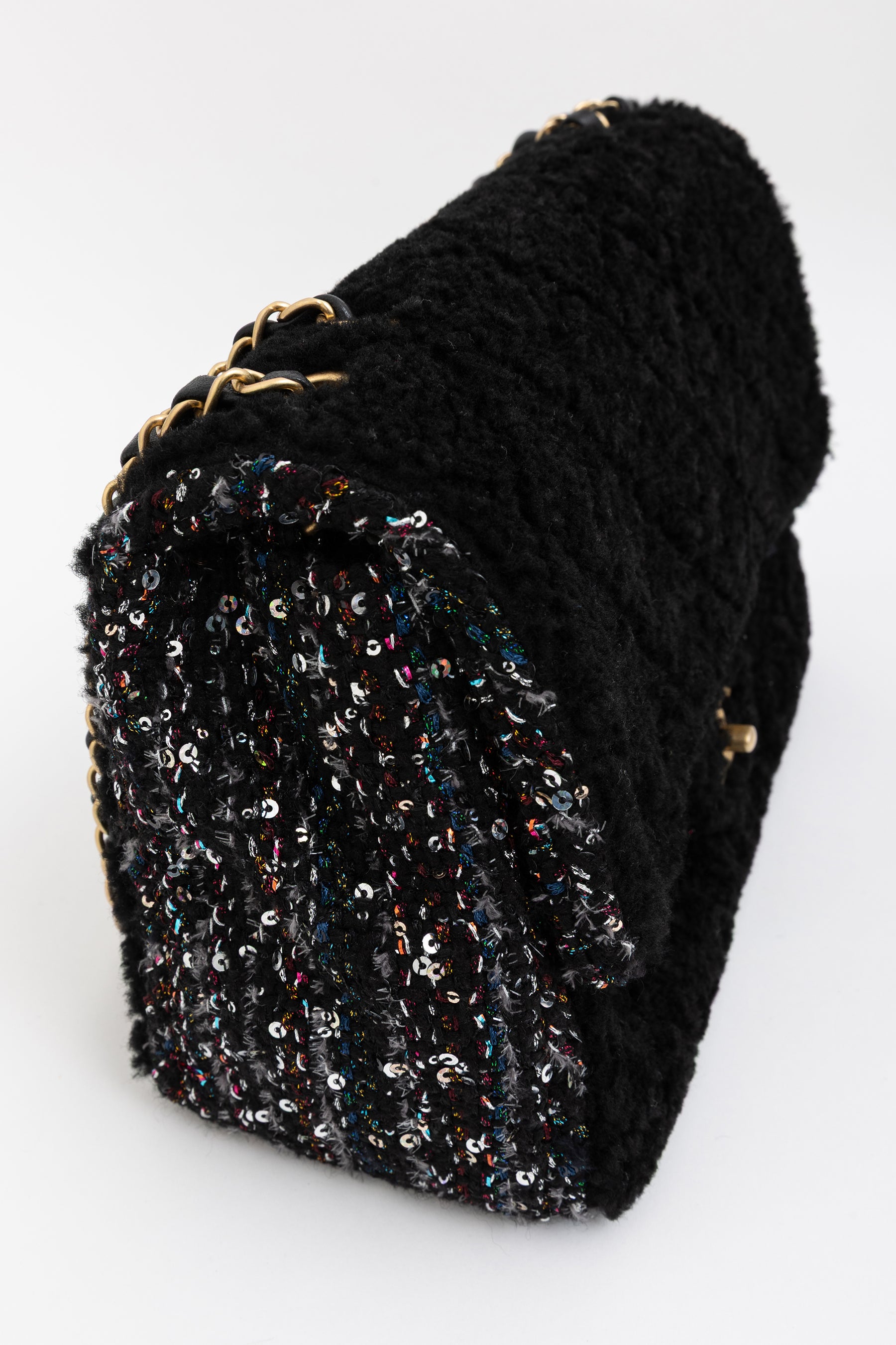 Quilted Shearling and Fantasy Tweed Medium Classic Single Flap