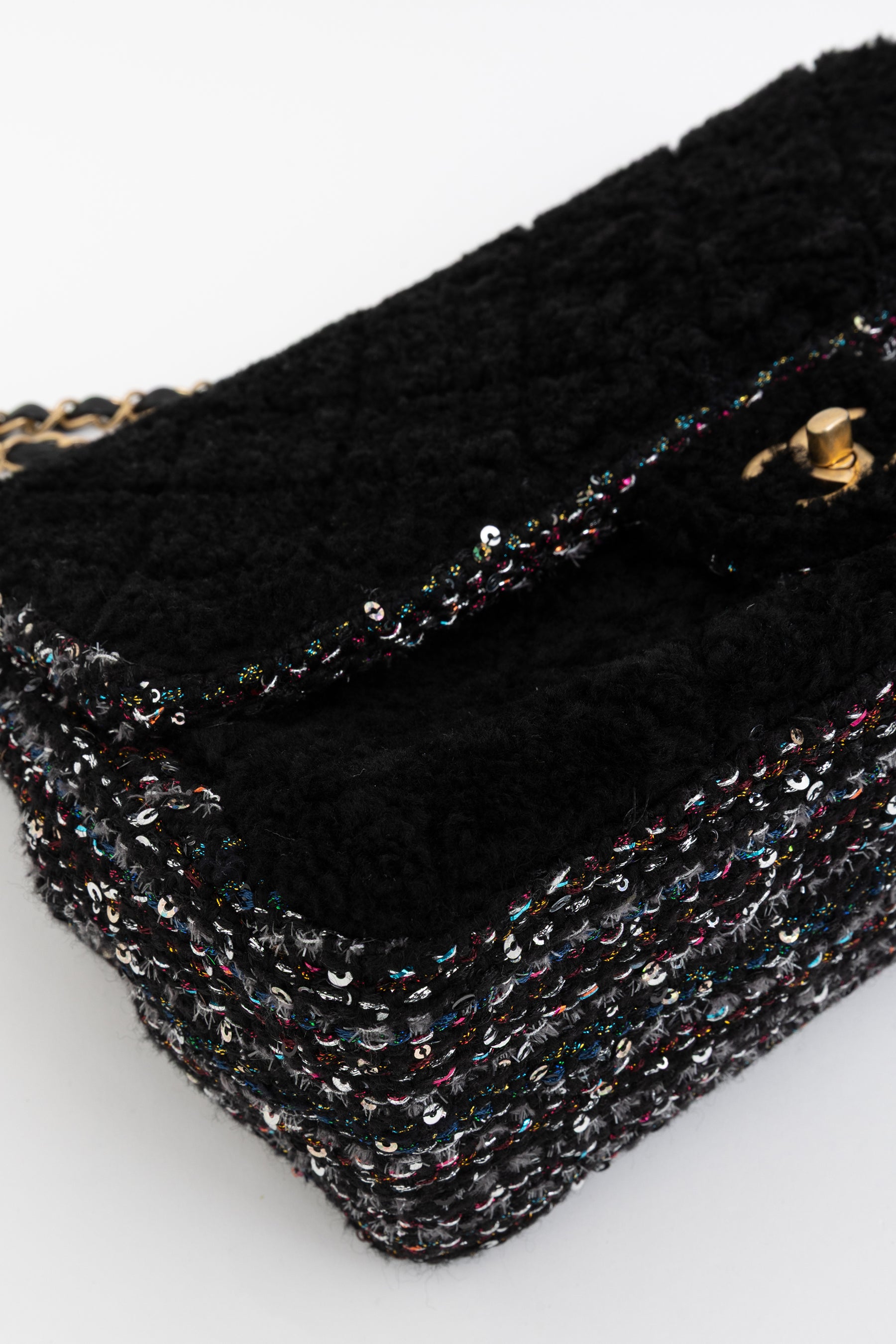 Quilted Shearling and Fantasy Tweed Medium Classic Single Flap