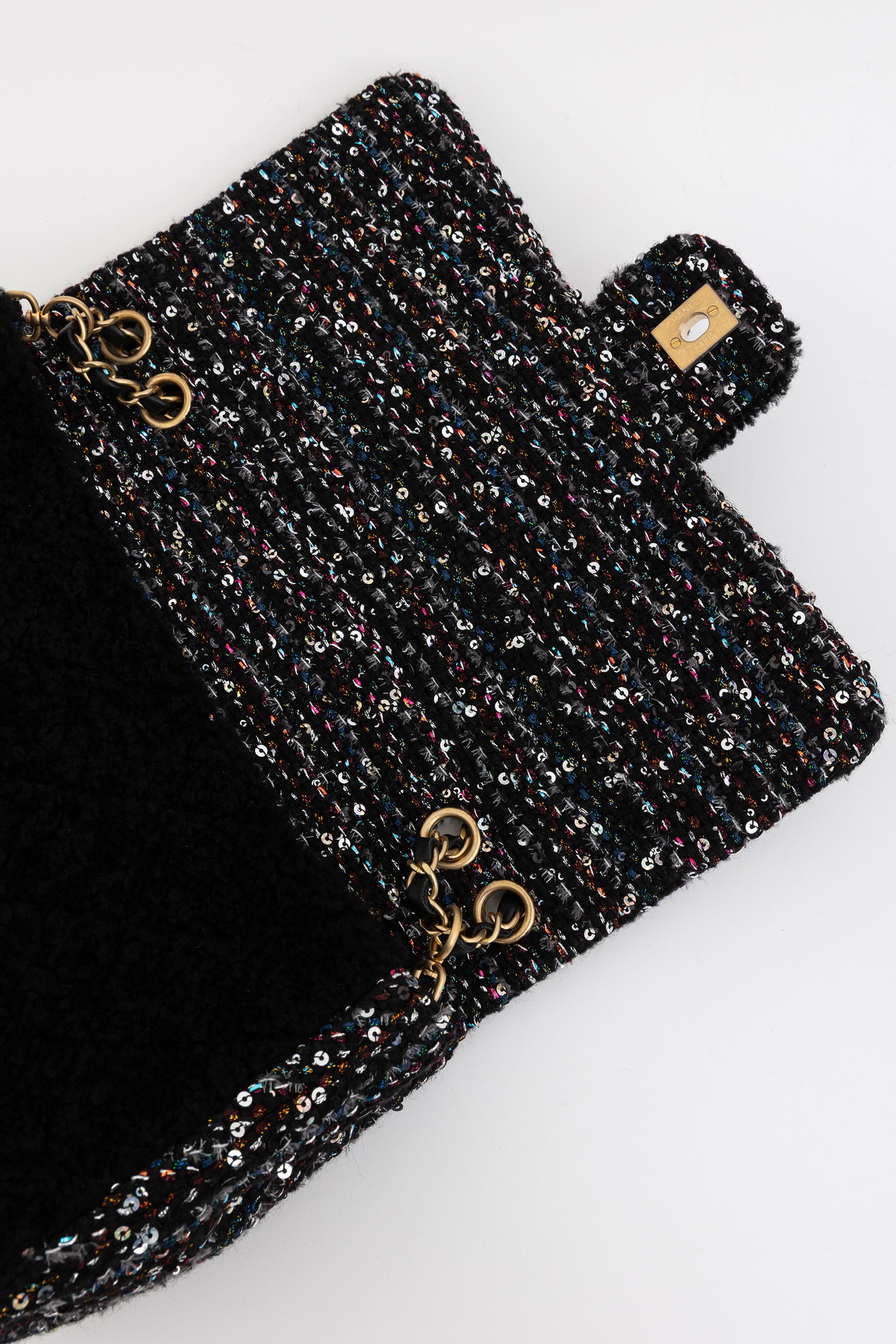 Quilted Shearling and Fantasy Tweed Medium Classic Single Flap