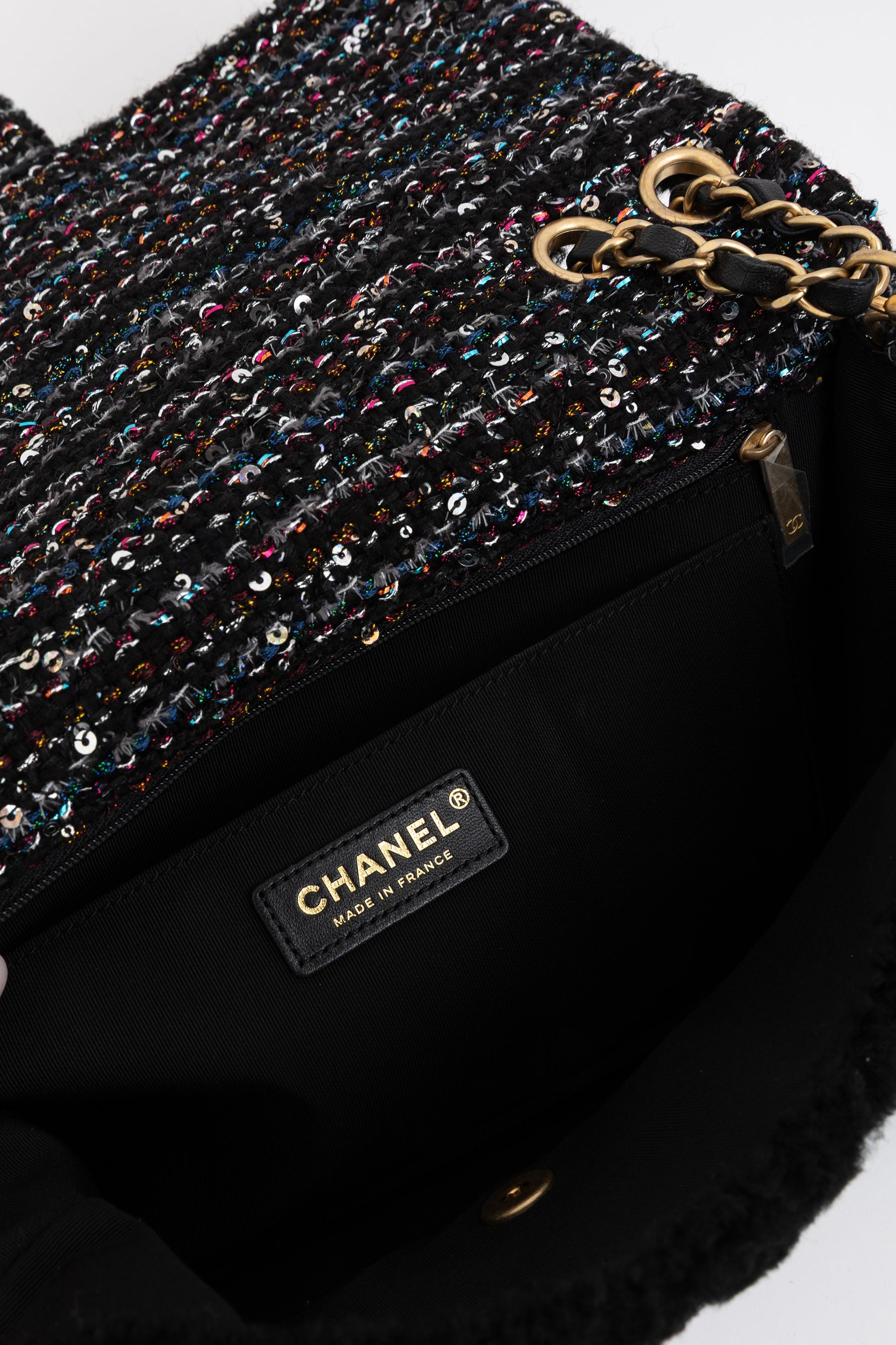 Quilted Shearling and Fantasy Tweed Medium Classic Single Flap