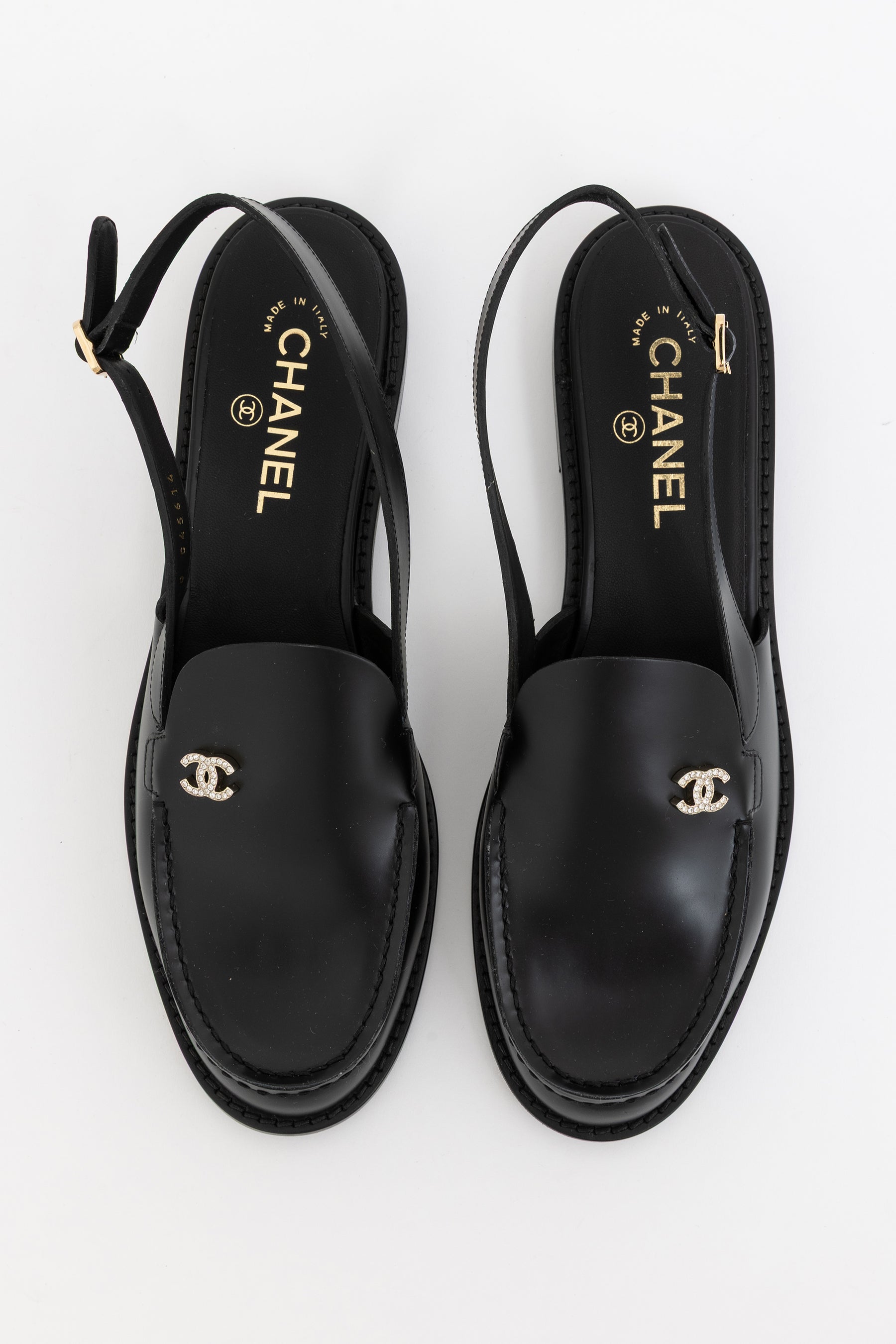 Crystal CC Logo Slingback Loafers