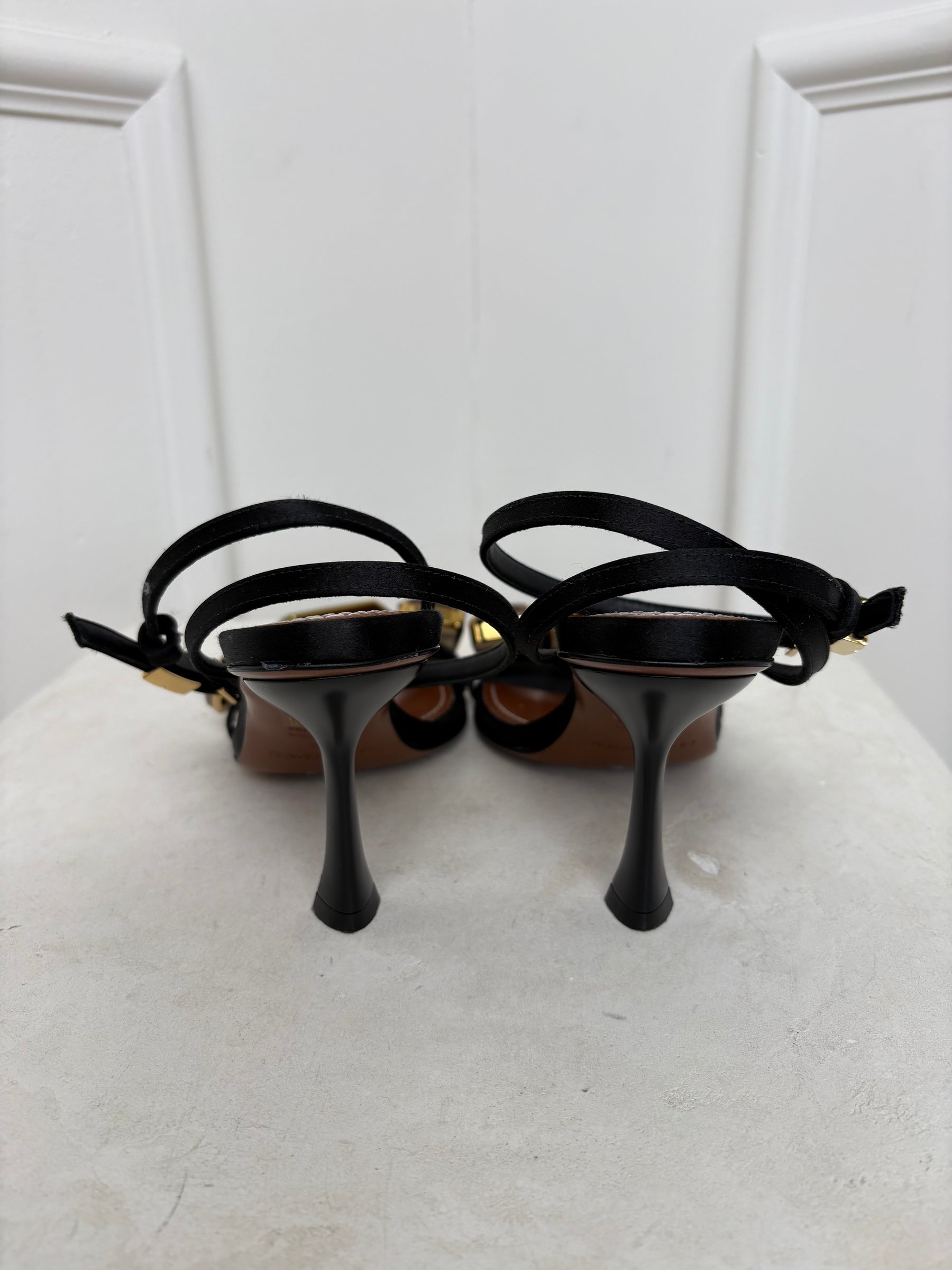 Zimmermann Black Leather Stone Embellished Ankle Tie Heels, 39