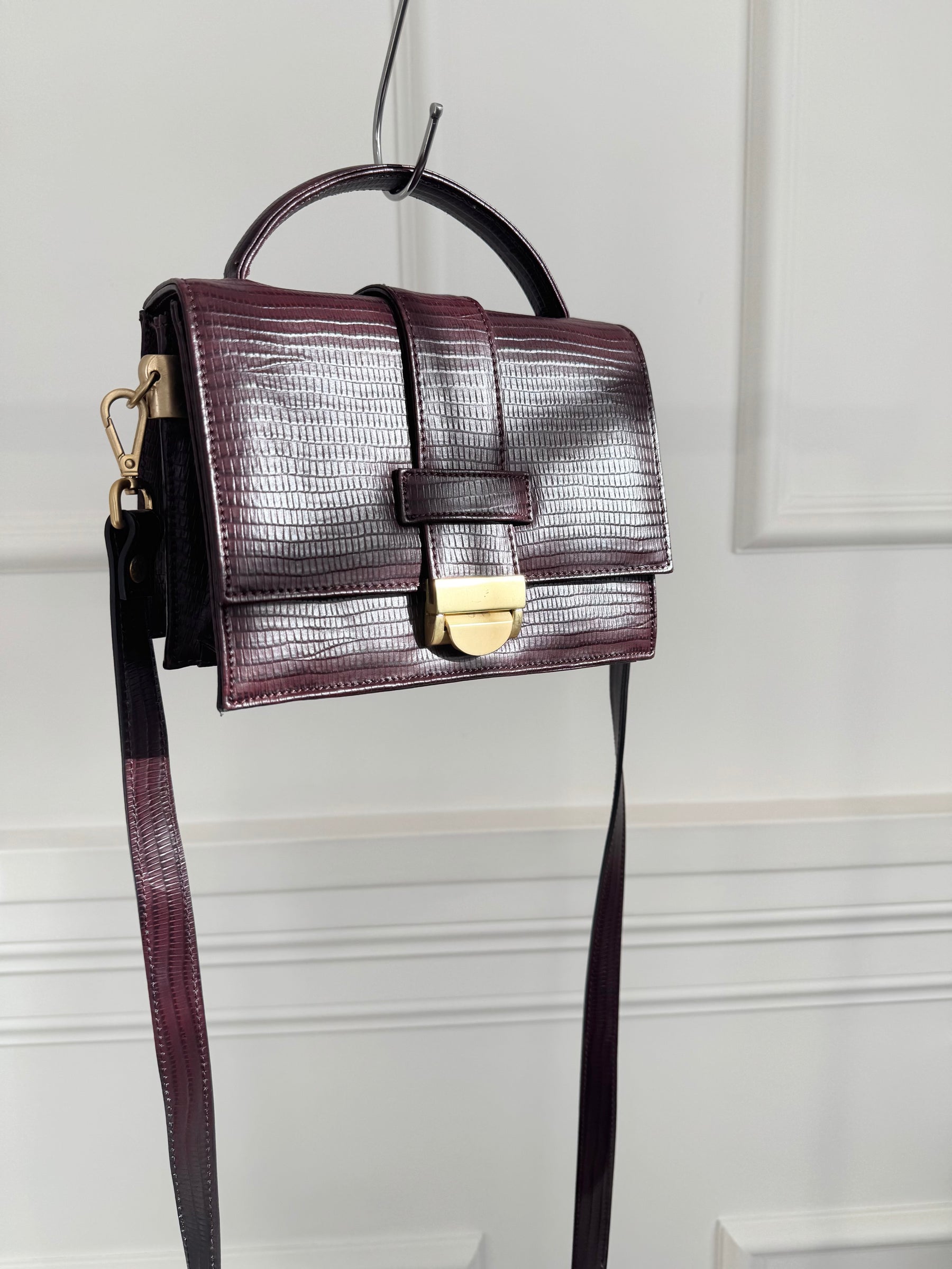 Zimmermann Burgundy Textured Leather Top Handle Shoulder Bag