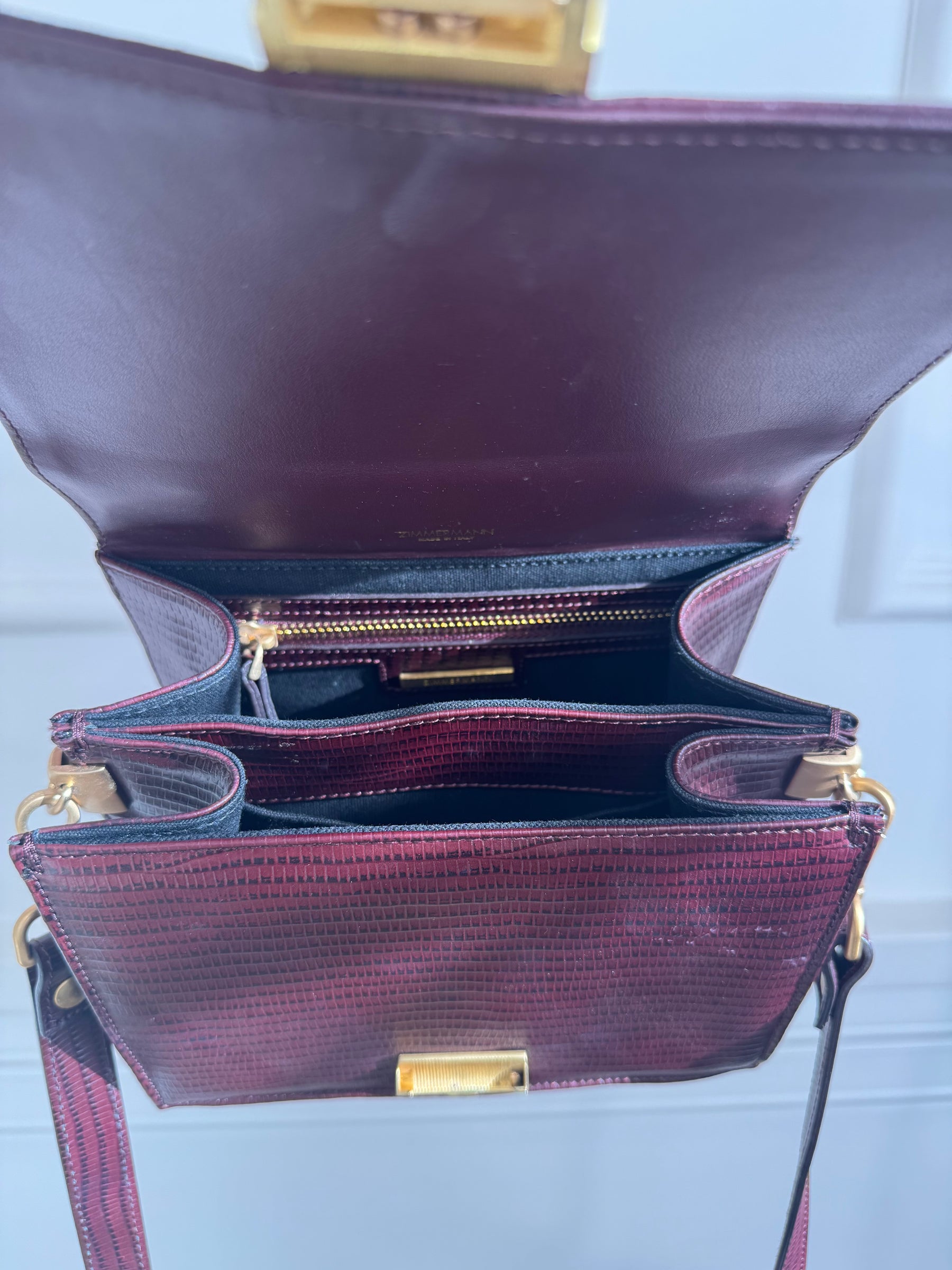 Zimmermann Burgundy Textured Leather Top Handle Shoulder Bag