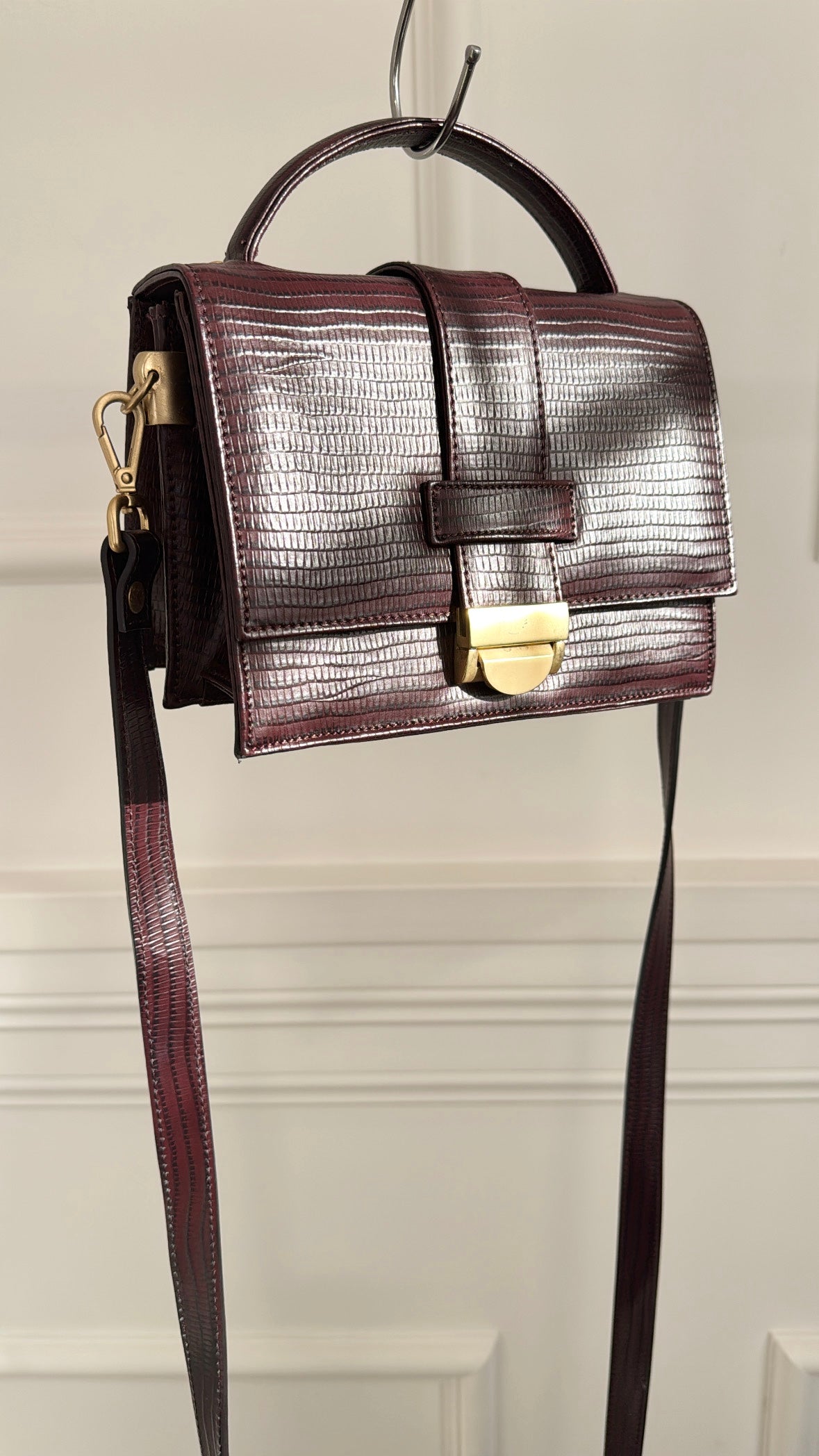 Zimmermann Burgundy Textured Leather Top Handle Shoulder Bag