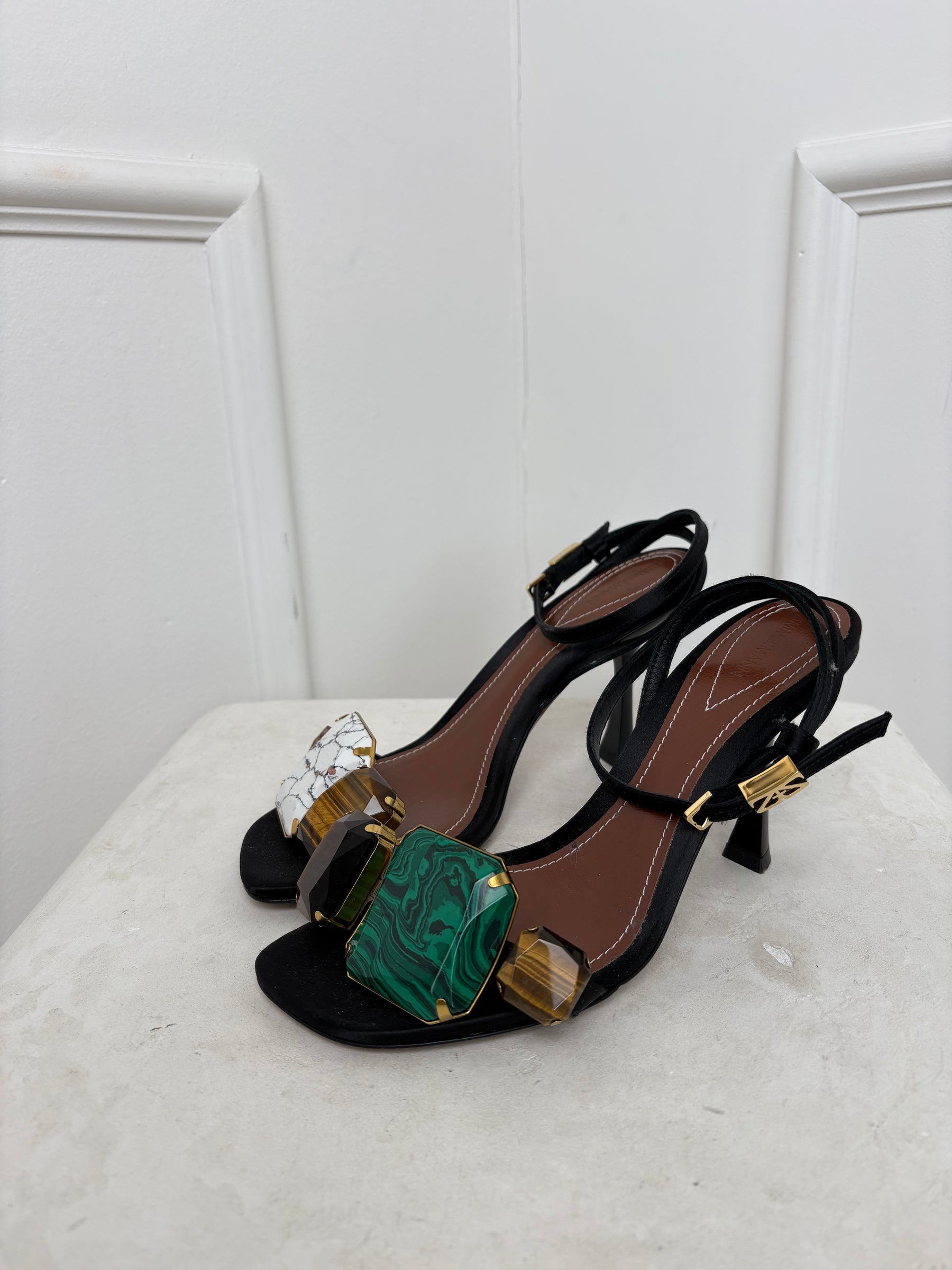 Zimmermann Black Leather Stone Embellished Ankle Tie Heels, 39