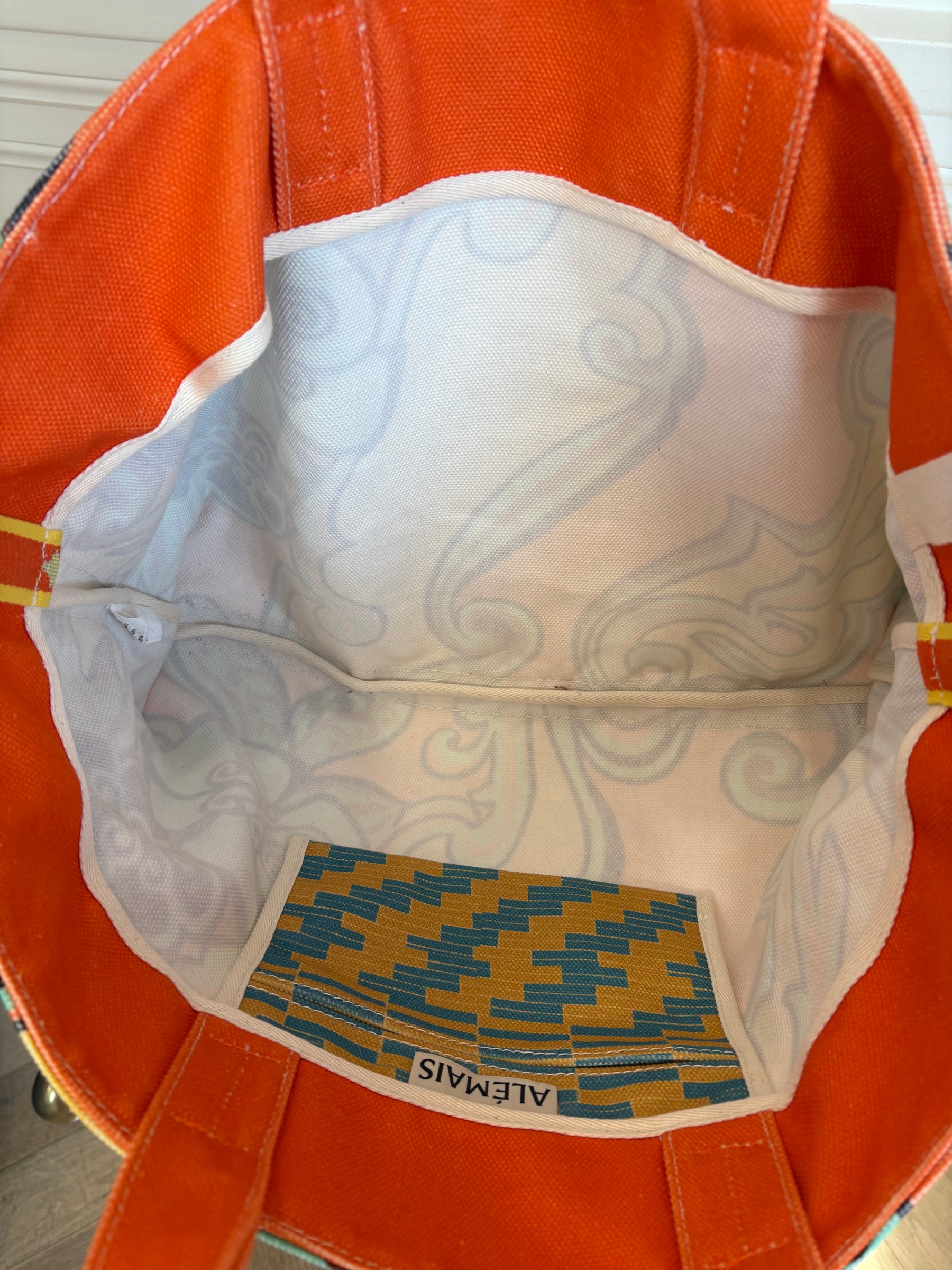 Alémais Orange Yellow and Green Floral Canvas Tote