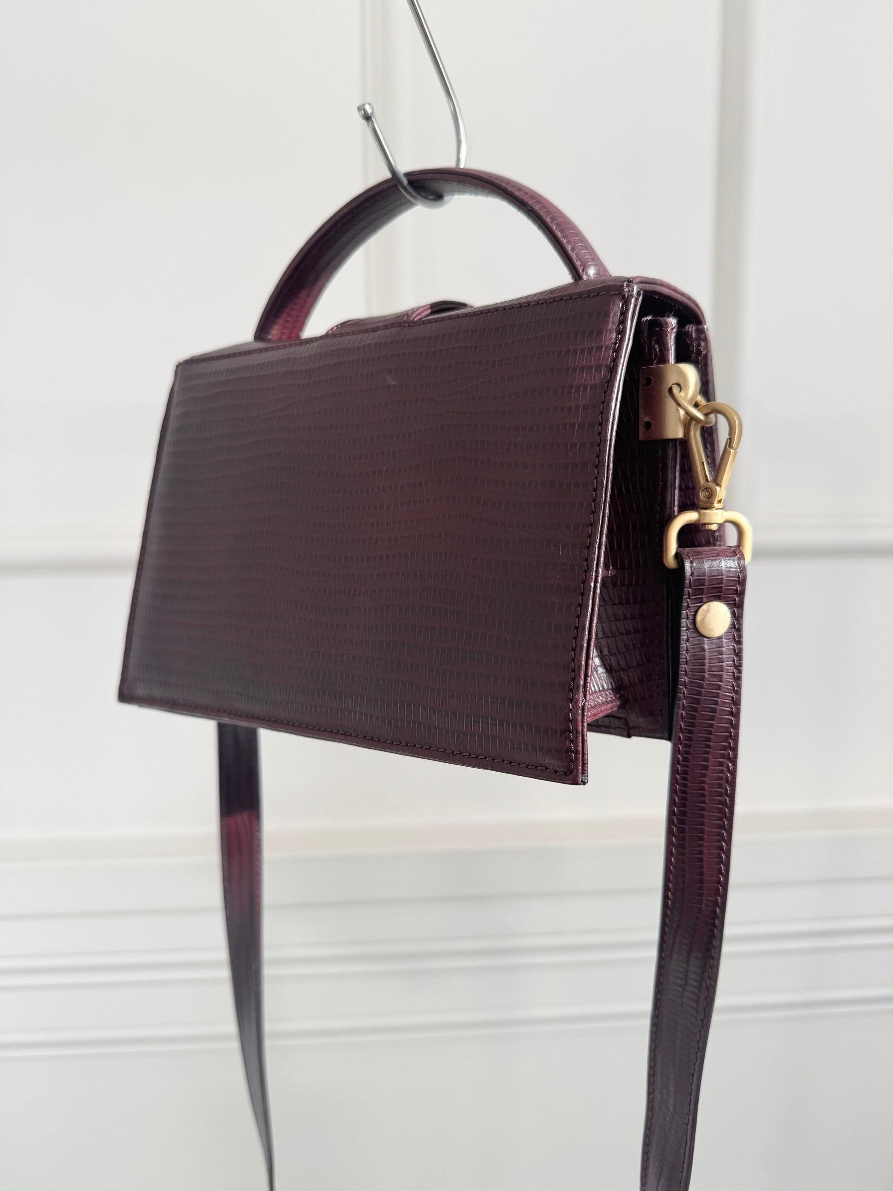 Zimmermann Burgundy Textured Leather Top Handle Shoulder Bag