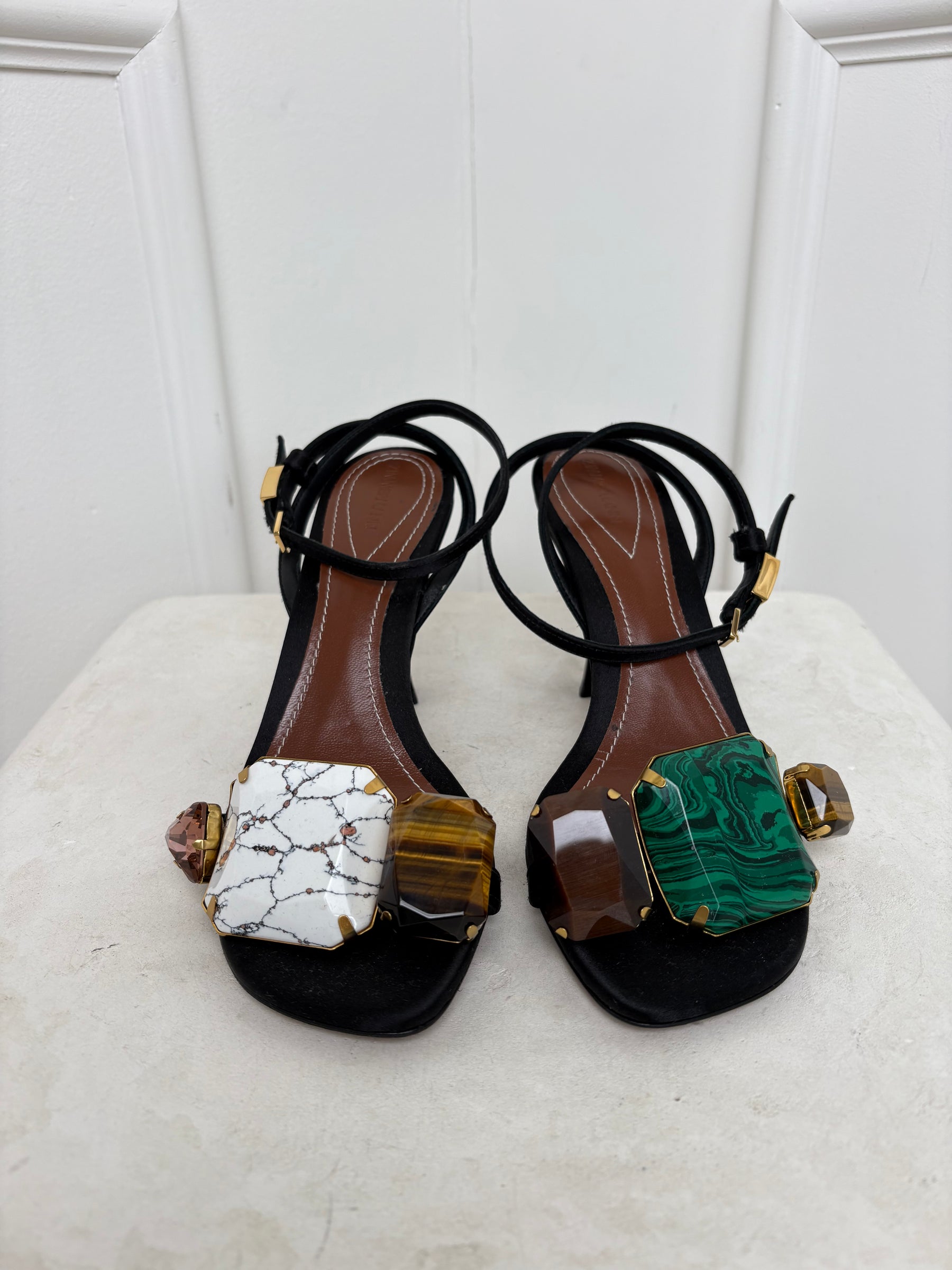 Zimmermann Black Leather Stone Embellished Ankle Tie Heels, 39