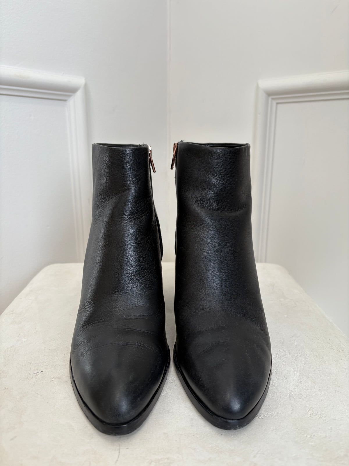 Alexander Wang Black Leather Ankle Boots Rose Gold Tone Hardware, 41