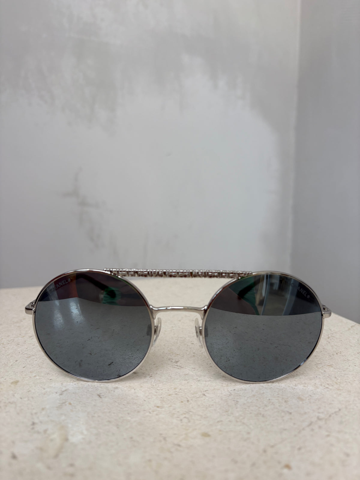 Chanel Silver Mirrored Round Aviator Sunglasses