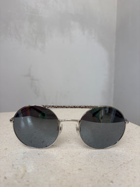 Chanel Silver Mirrored Round Aviator Sunglasses