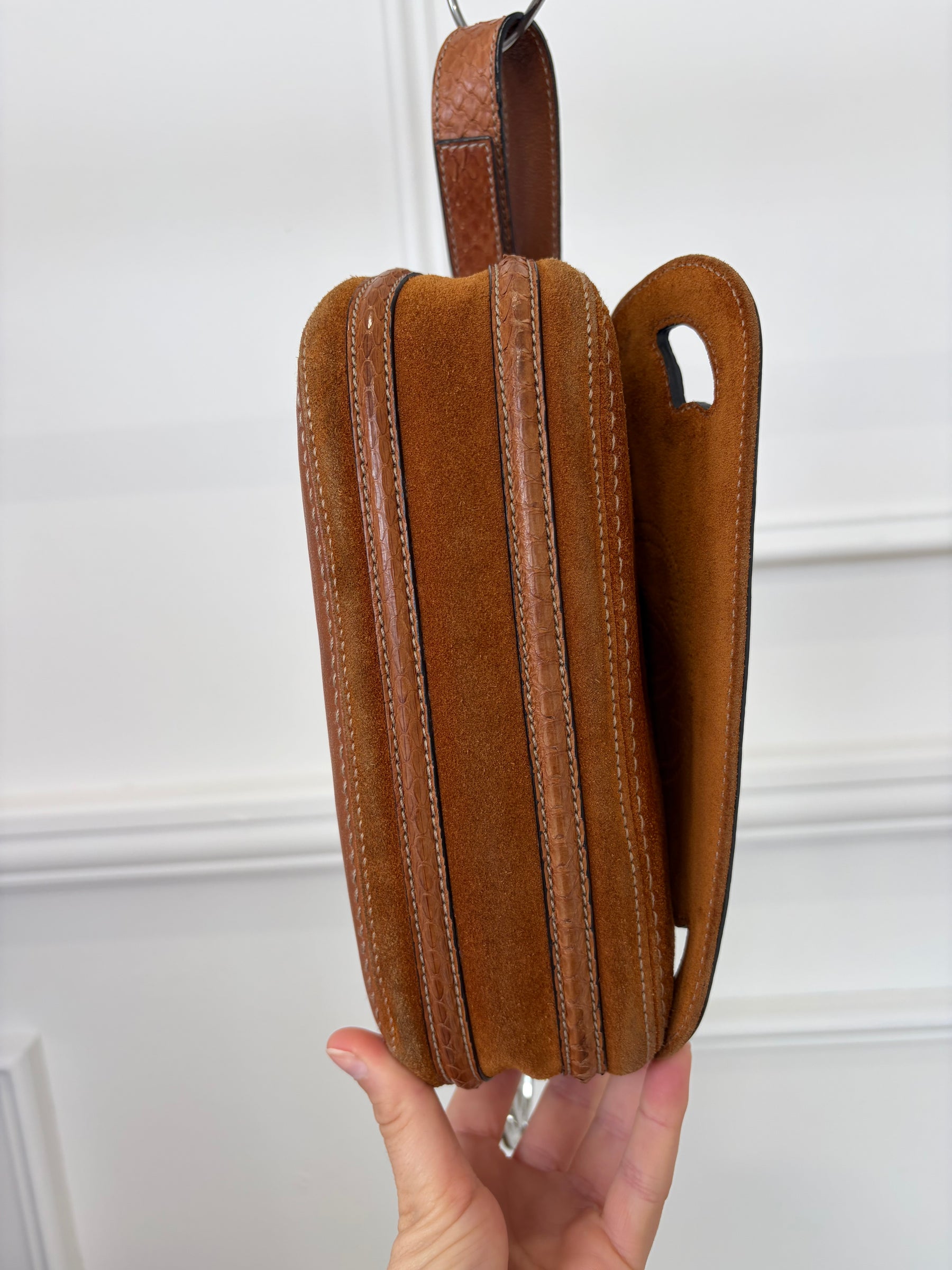 Cartier Tan Python Embossed Leather and Suede Shoulder Bag