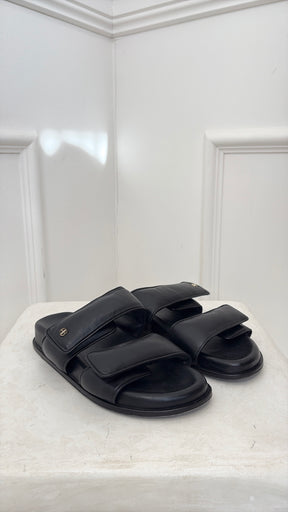 Anine Bing Black Leather Padded Slides, 38
