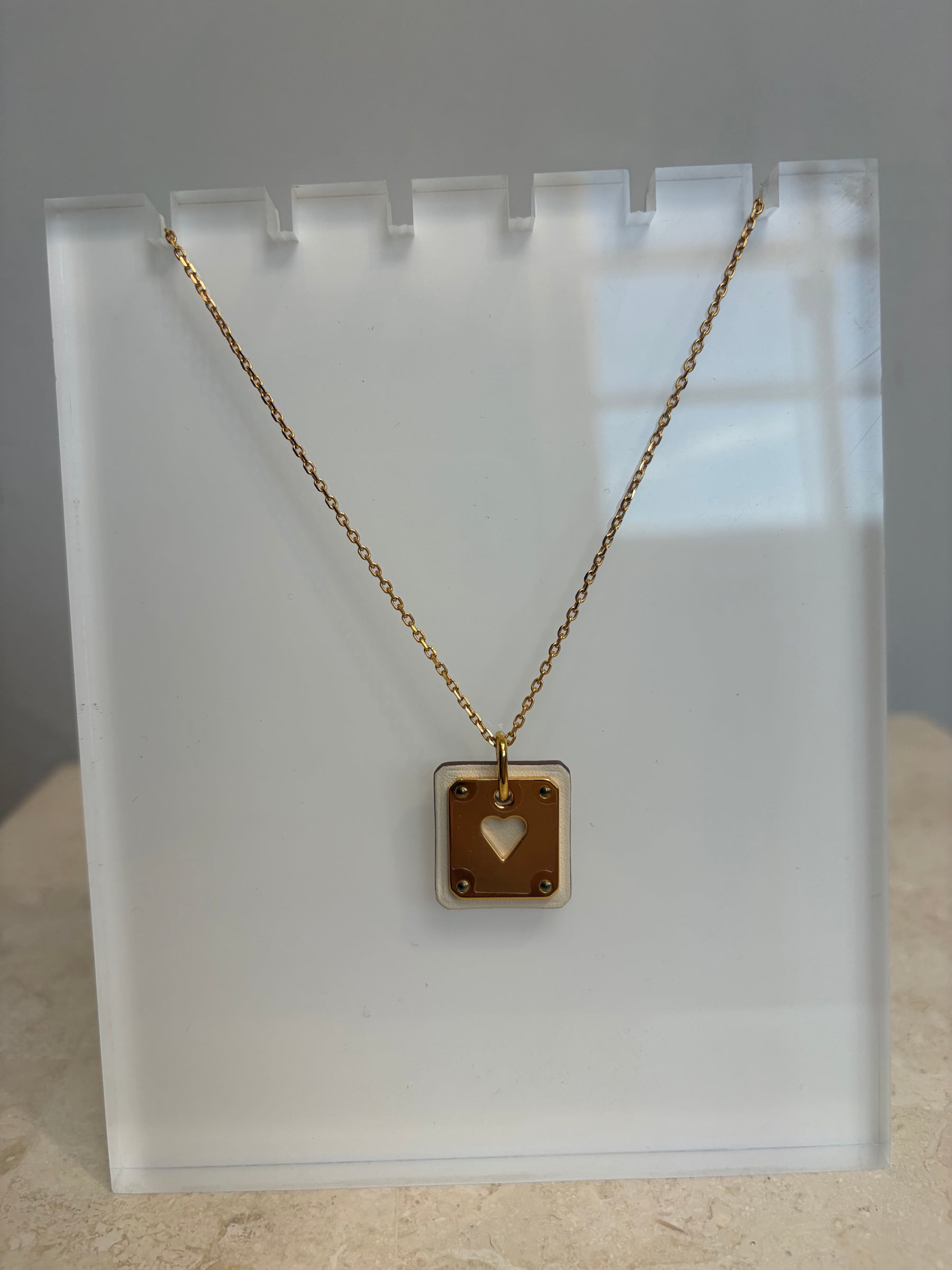 Hermès Gold Tone and White Leather As De Couer Necklace