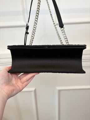 Dior Black Satin and Velvet Crystal Monogram Diorama Bag