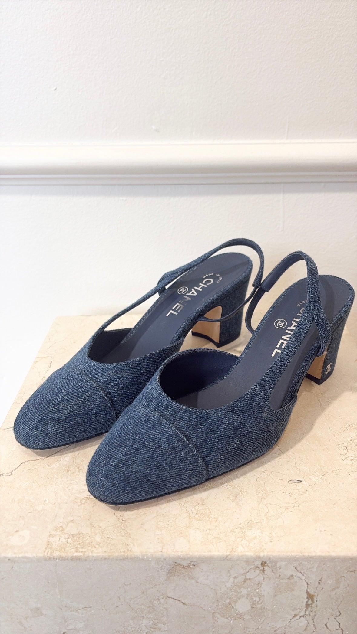 Chanel Blue Denim Heeled Slingbacks, 39.5C