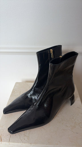 Tibi Black Patent Leather Pointed Ankle Boot, 37.5