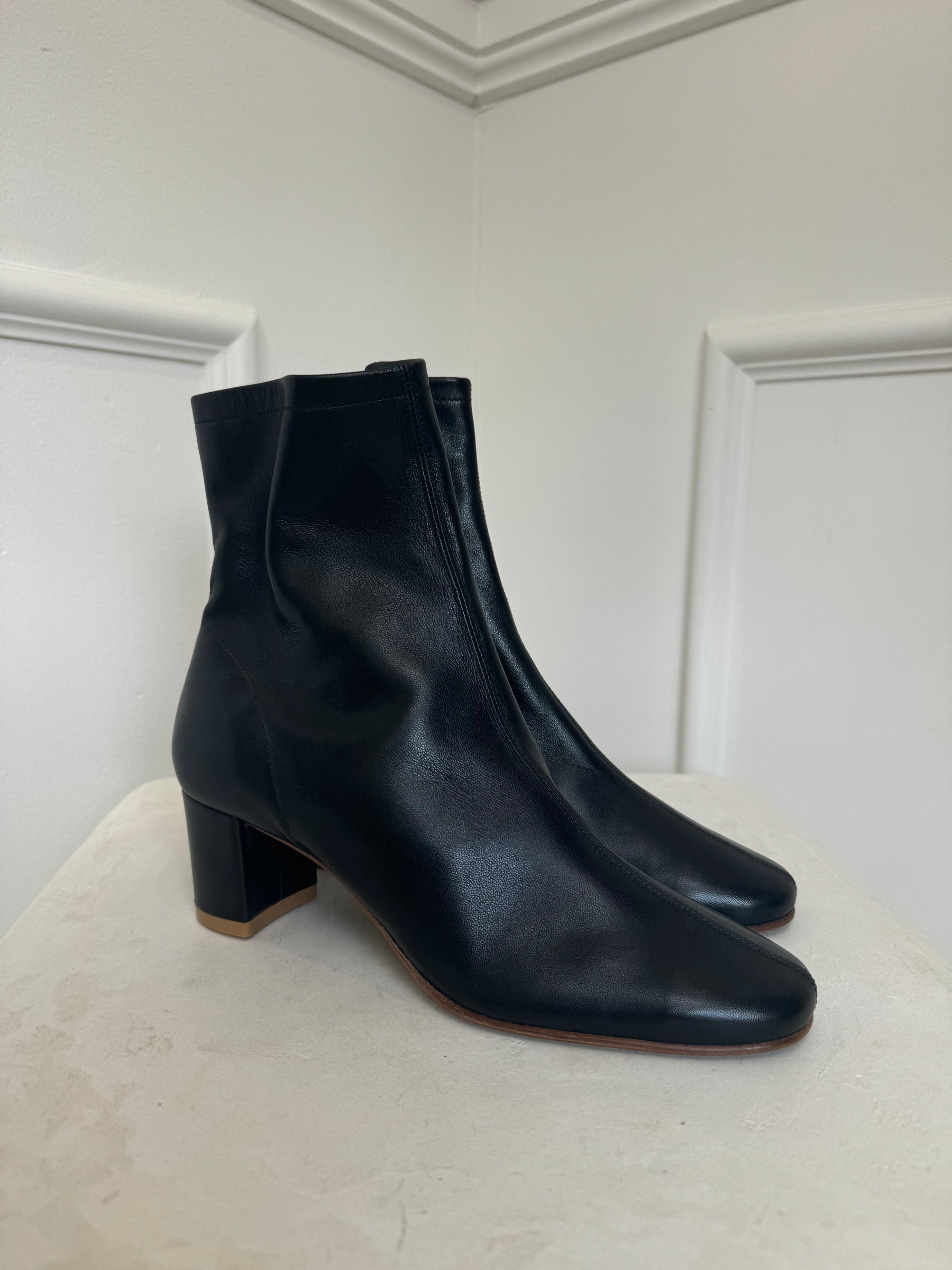 By Far Black Leather Heeled Ankle Boot, 38