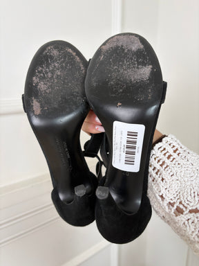 Camilla and Marc Suede T Bar Pom Pom Ankle Strap Heels, 40
