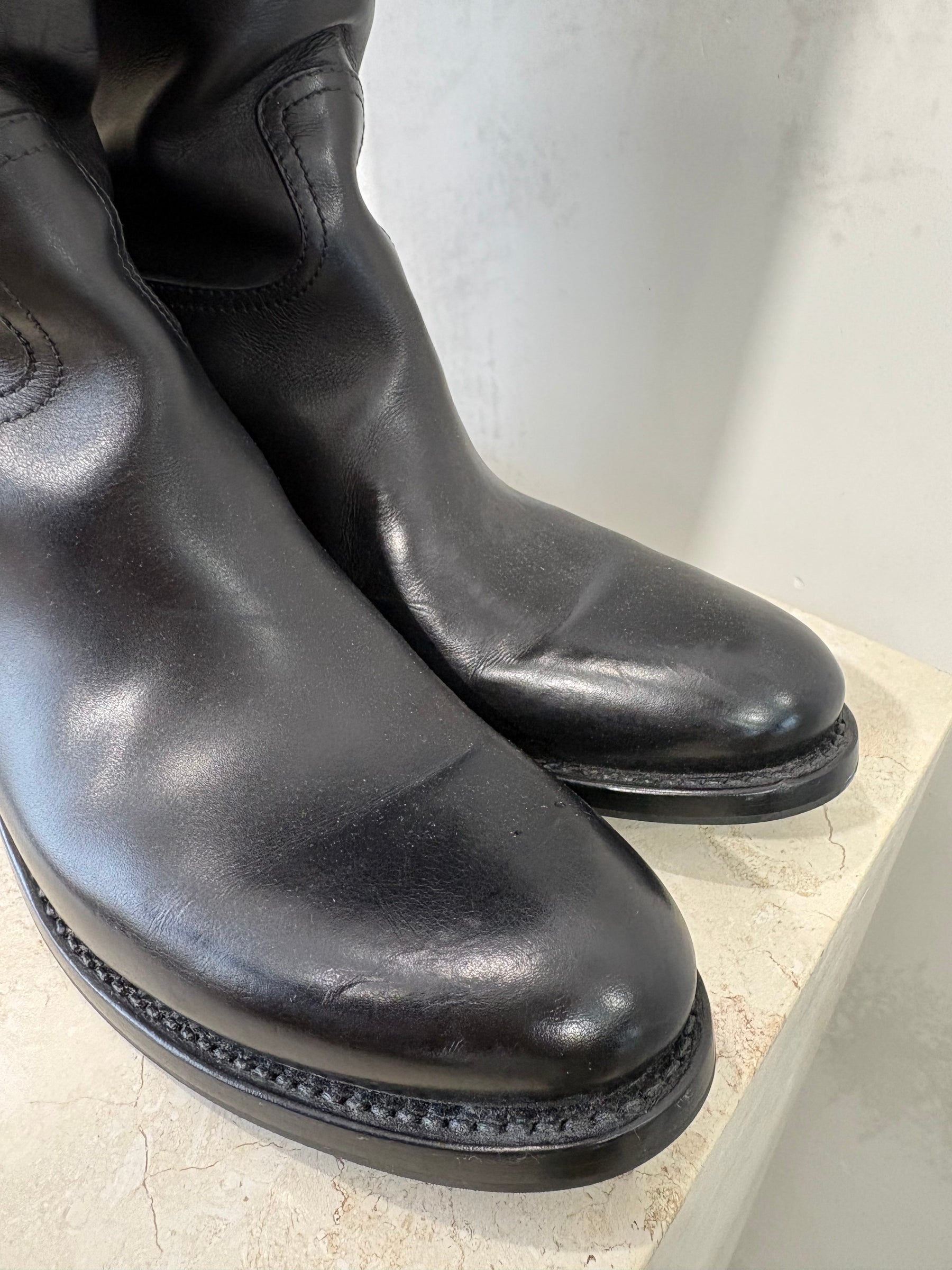 Prada Black Leather Knee High Boots, 40