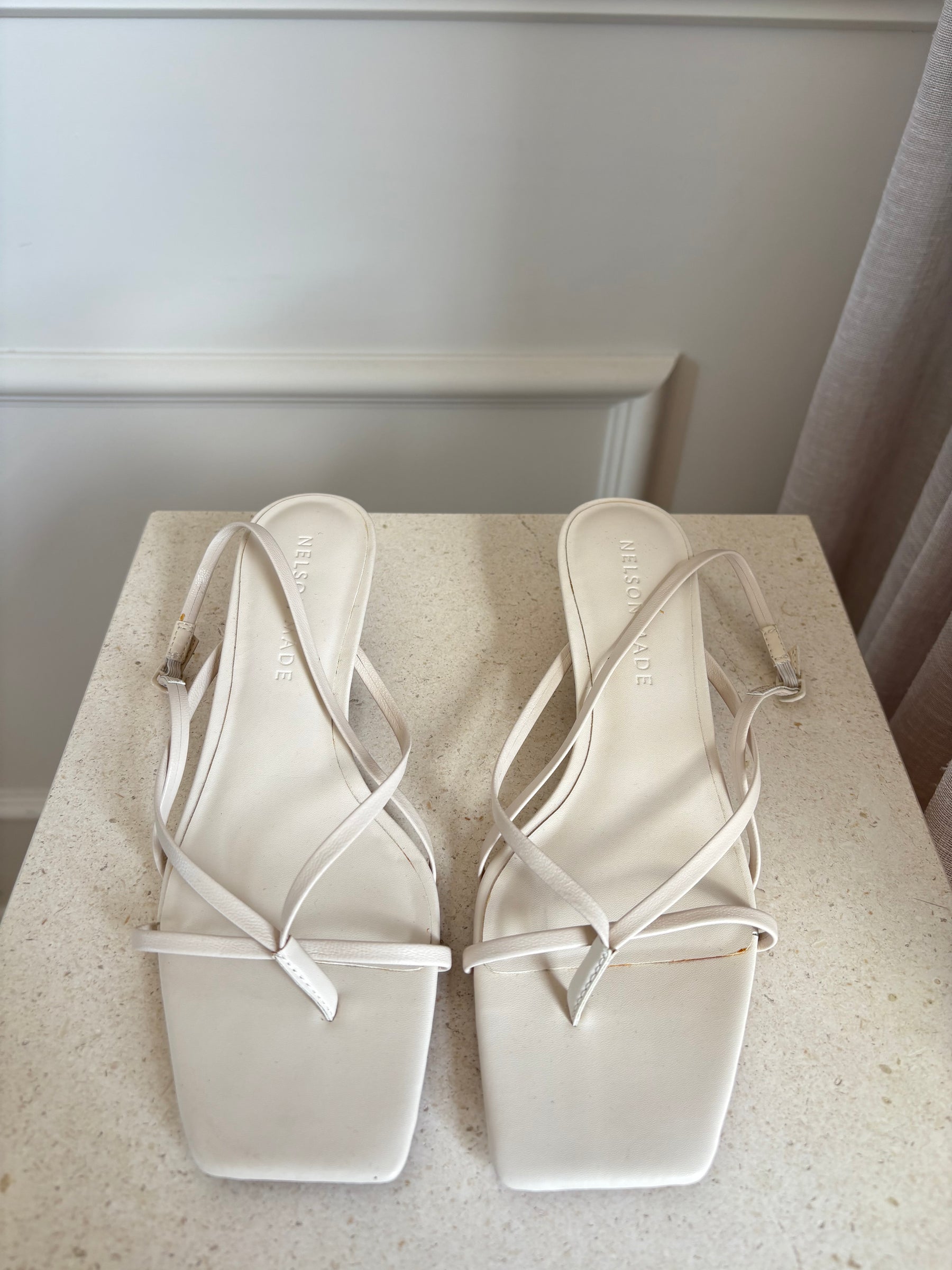 Nelson Made White Strappy Kitten Heel Slingbacks, 37