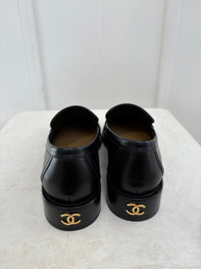 Chanel Black Leather Camelia CC Loafer, 37 C