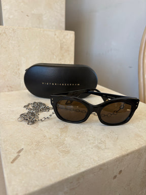 Victoria Beckham Black Wayfarer Sunglasses with Silver Chain