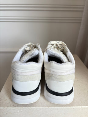 Chanel White Suede and Tweed Logo Sneakers, 38.5