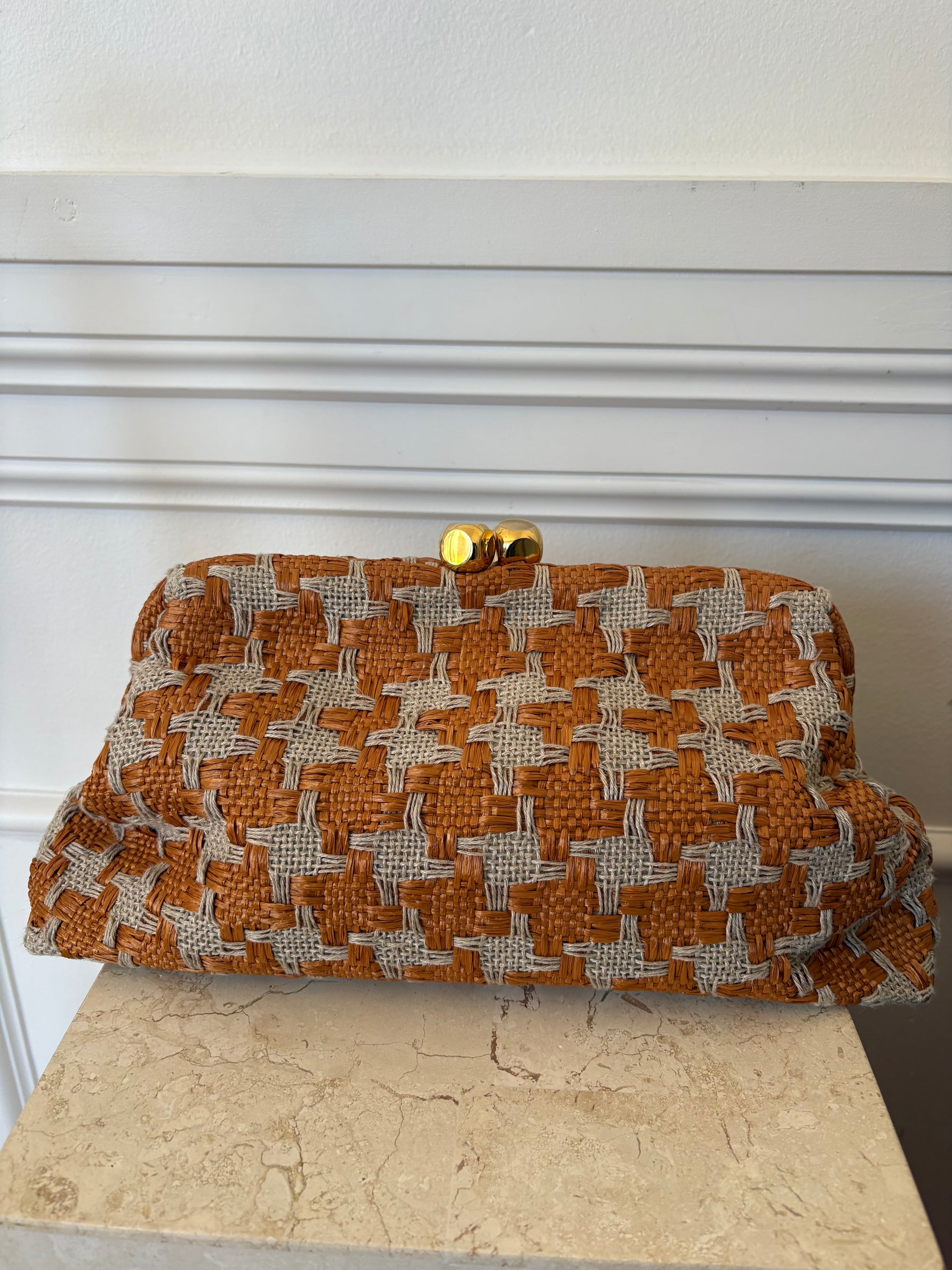 Maria La Rosa Dado Woven Clutch In Rust